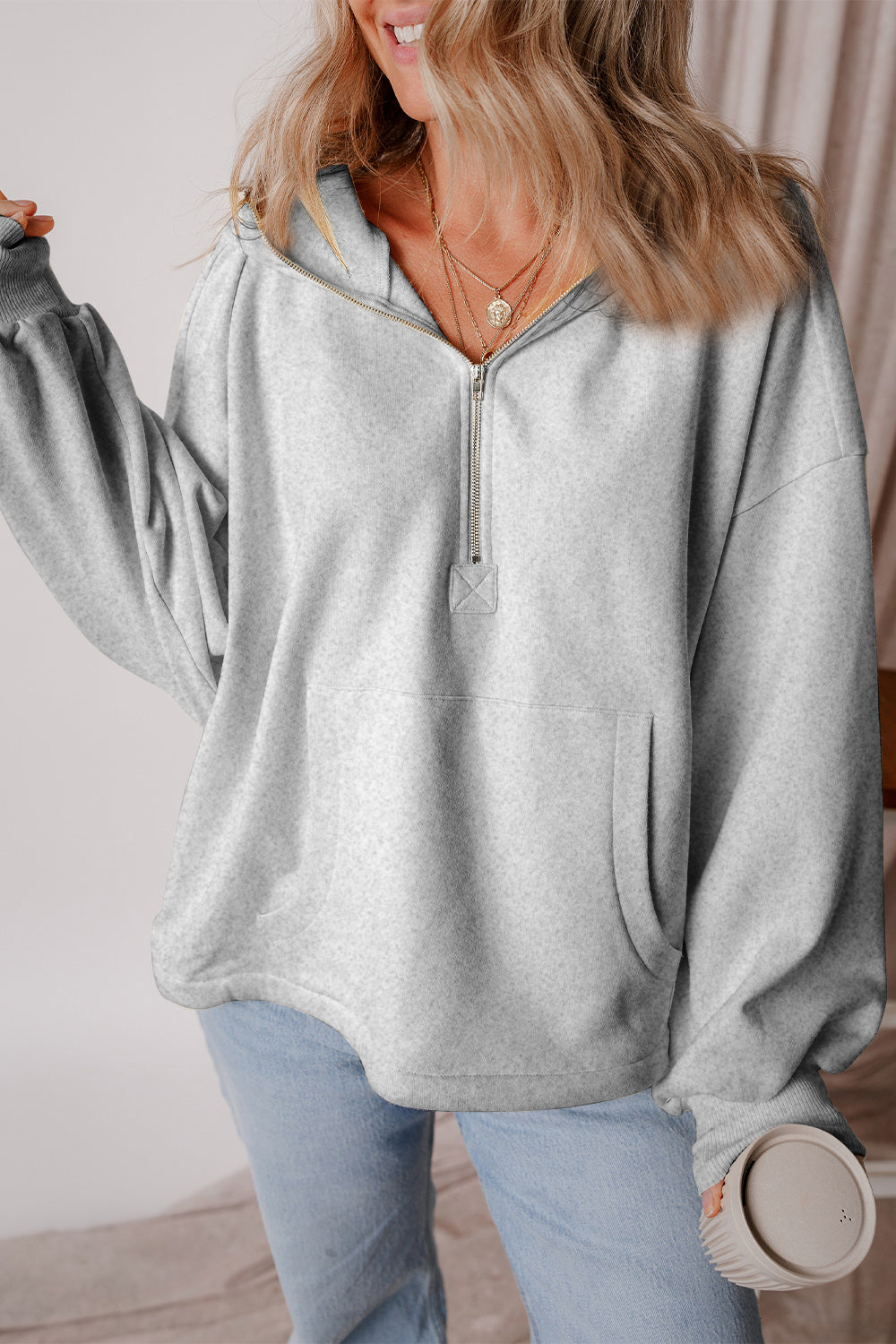 Cool Your Jets Pocketed Half Zip Dropped Shoulder Hoodie - 10 Colors