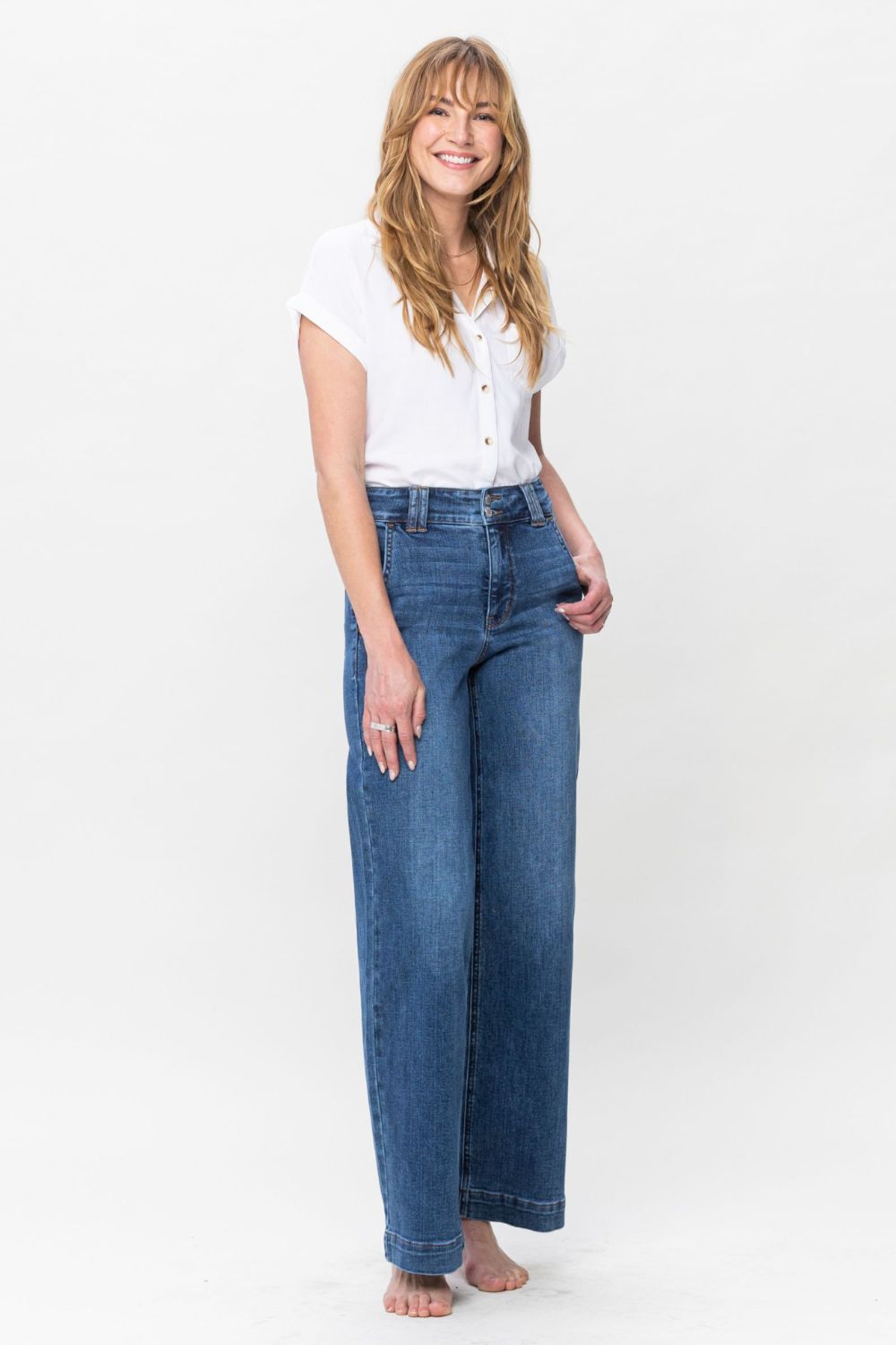 Double the Fun Judy Blue Full Size Double Button Wide Leg Jeans