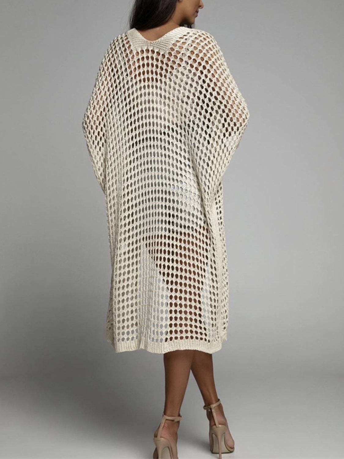 Openwork Open Front Three-Quarter Sleeve Cover Up