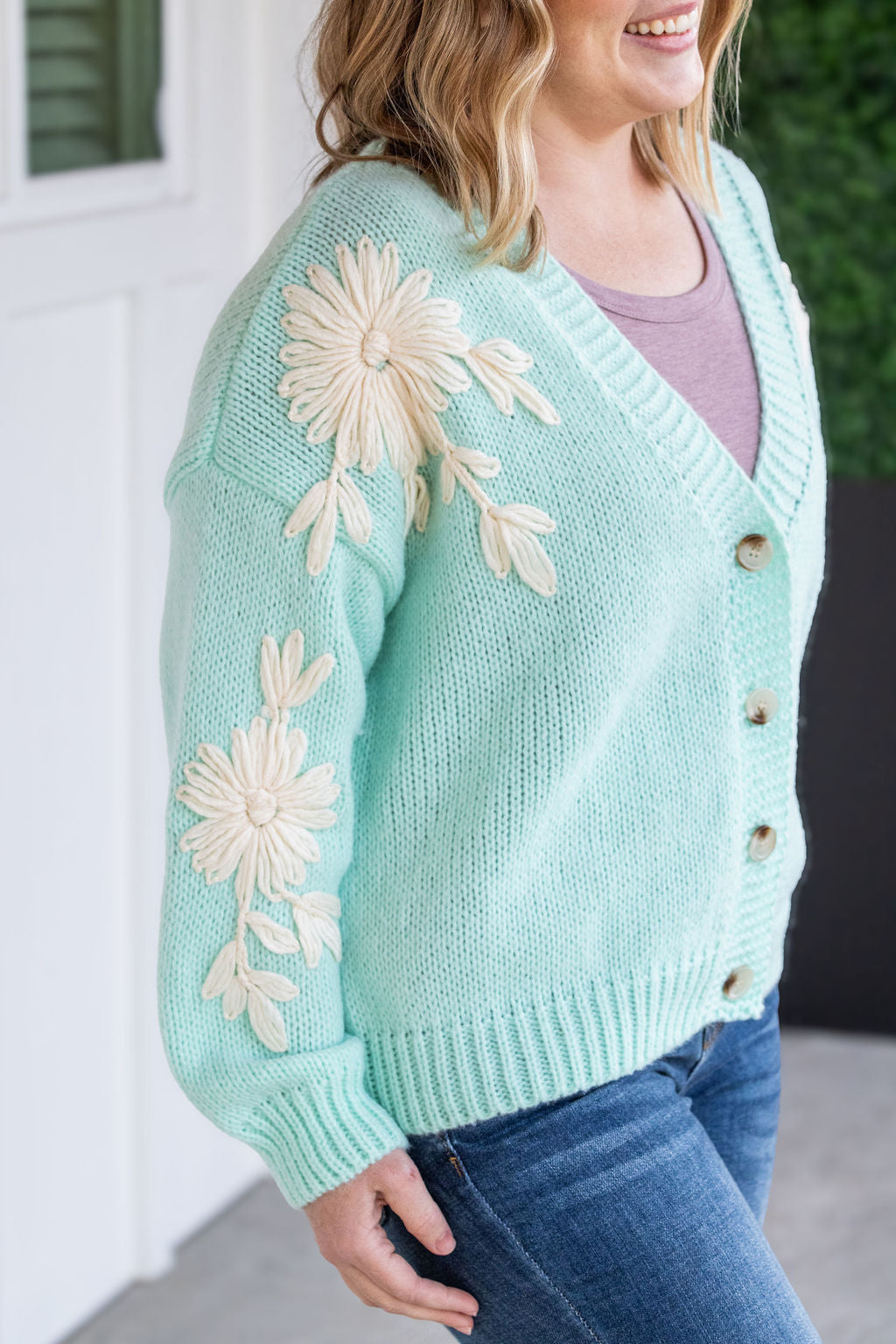 IN STOCK Mint and Tan Floral Cardigan