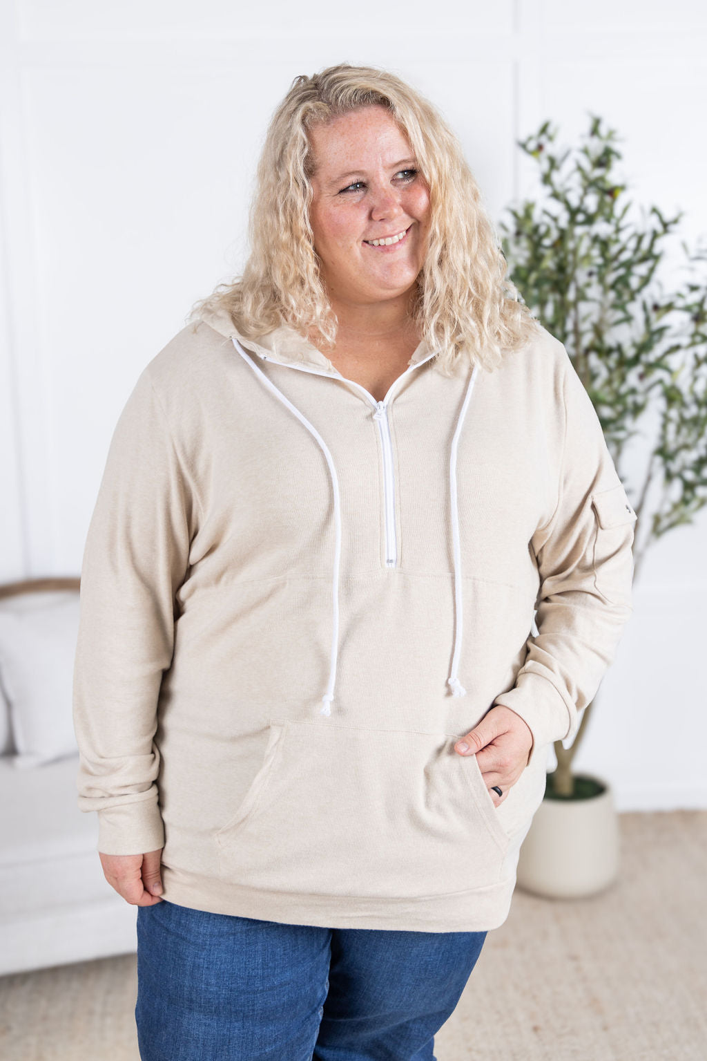 IN STOCK Pixie Pocket Halfzip Hoodie - Oatmeal