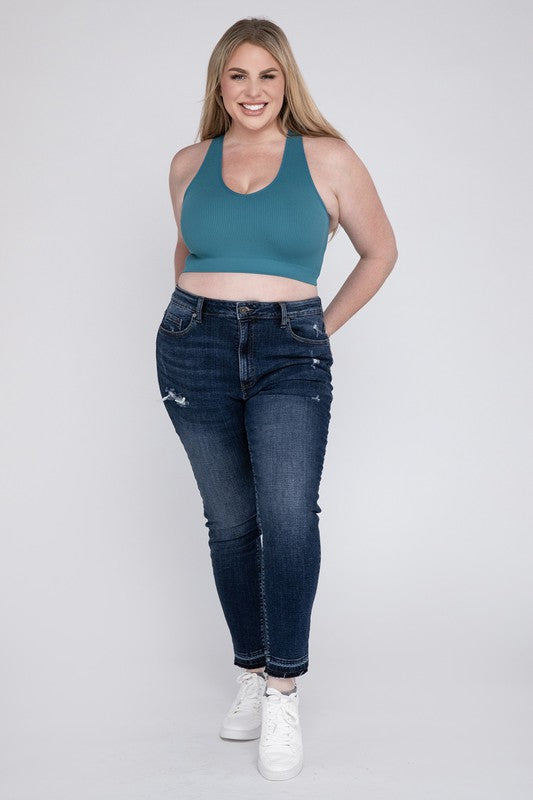 PLUS RIBBED CROPPED RACERBACK TANK TOP