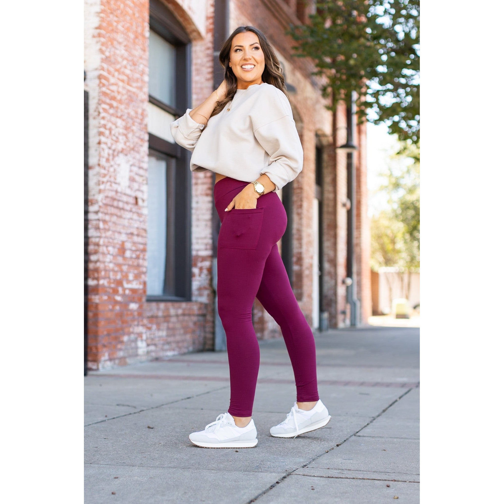 Maroon Full Length Leggings with Pocket  - Luxe Leggings by Julia Rose®