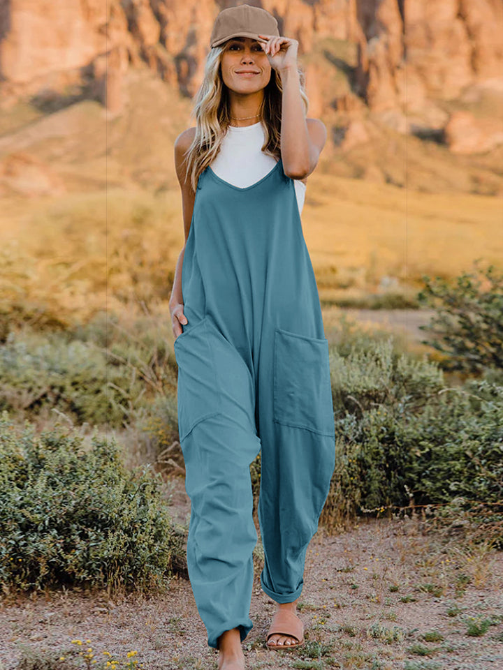 Double Take Full Size Sleeveless V-Neck Pocketed Jumpsuit