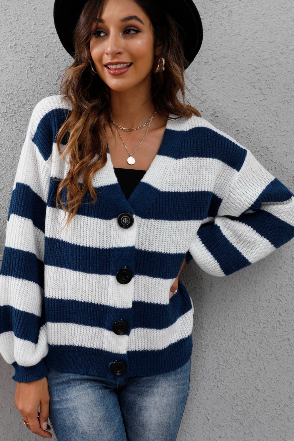 Striped Button Up Long Sleeve Sweater in 4 colors