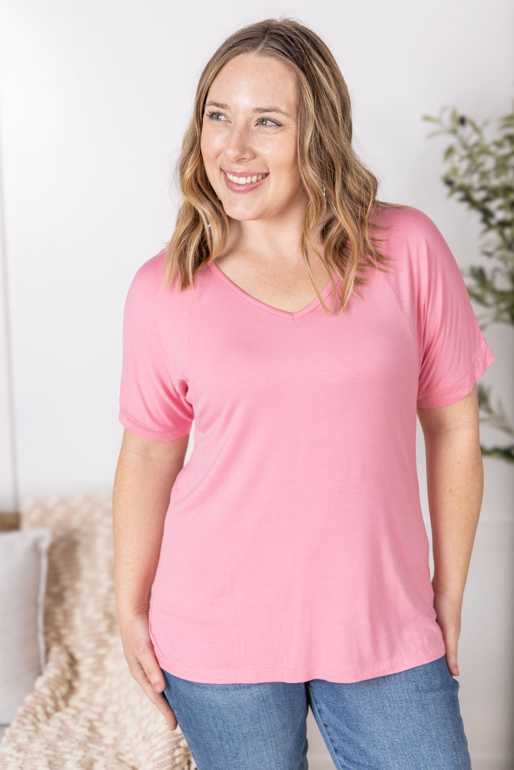 IN STOCK Bamboo V Neck Tee - Rose
