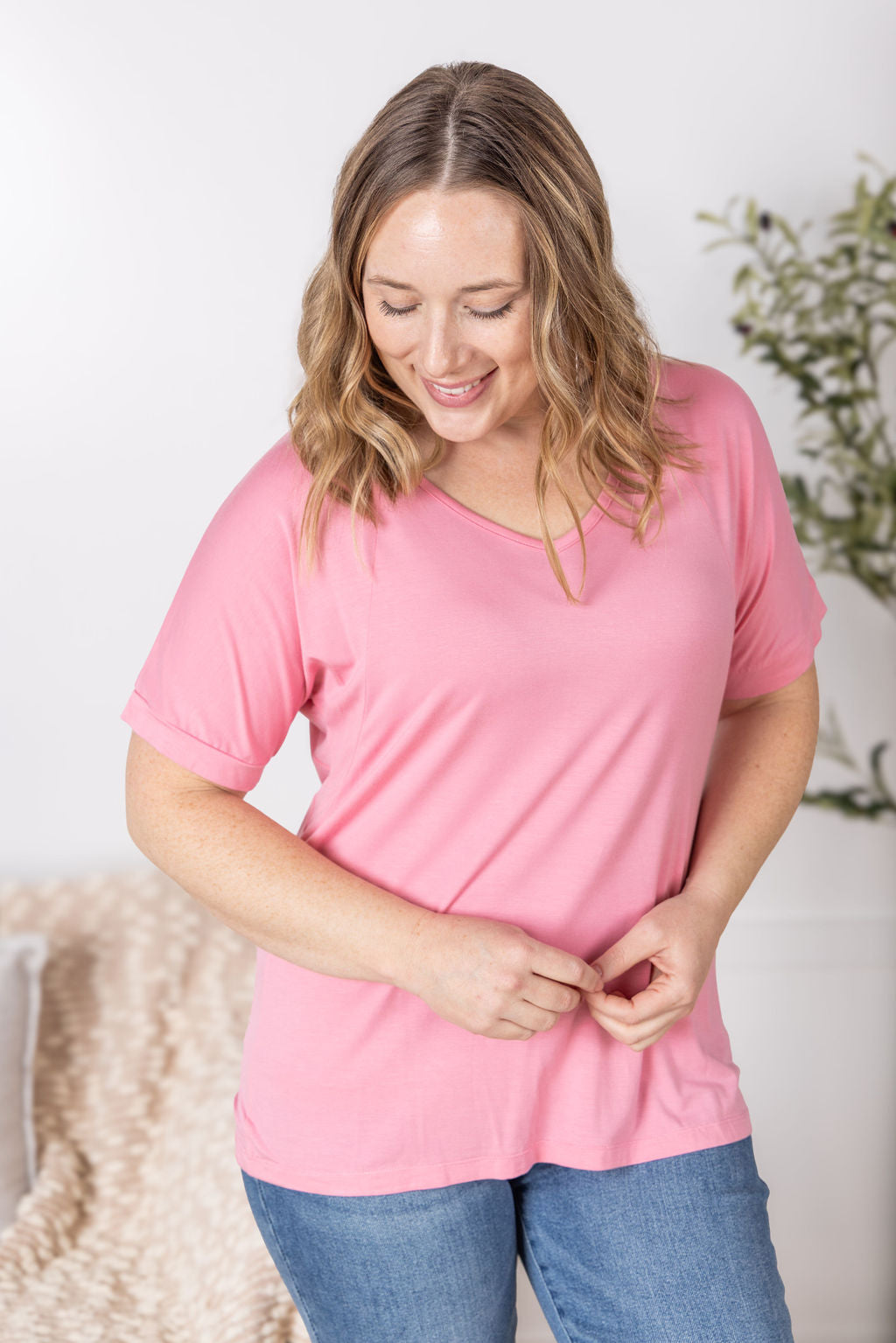 IN STOCK Bamboo V Neck Tee - Rose