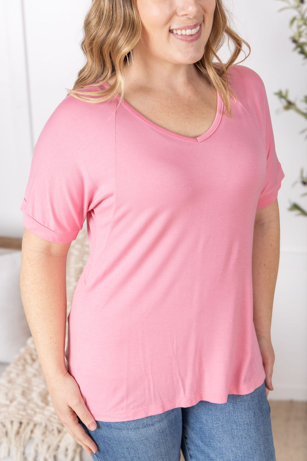 IN STOCK Bamboo V Neck Tee - Rose