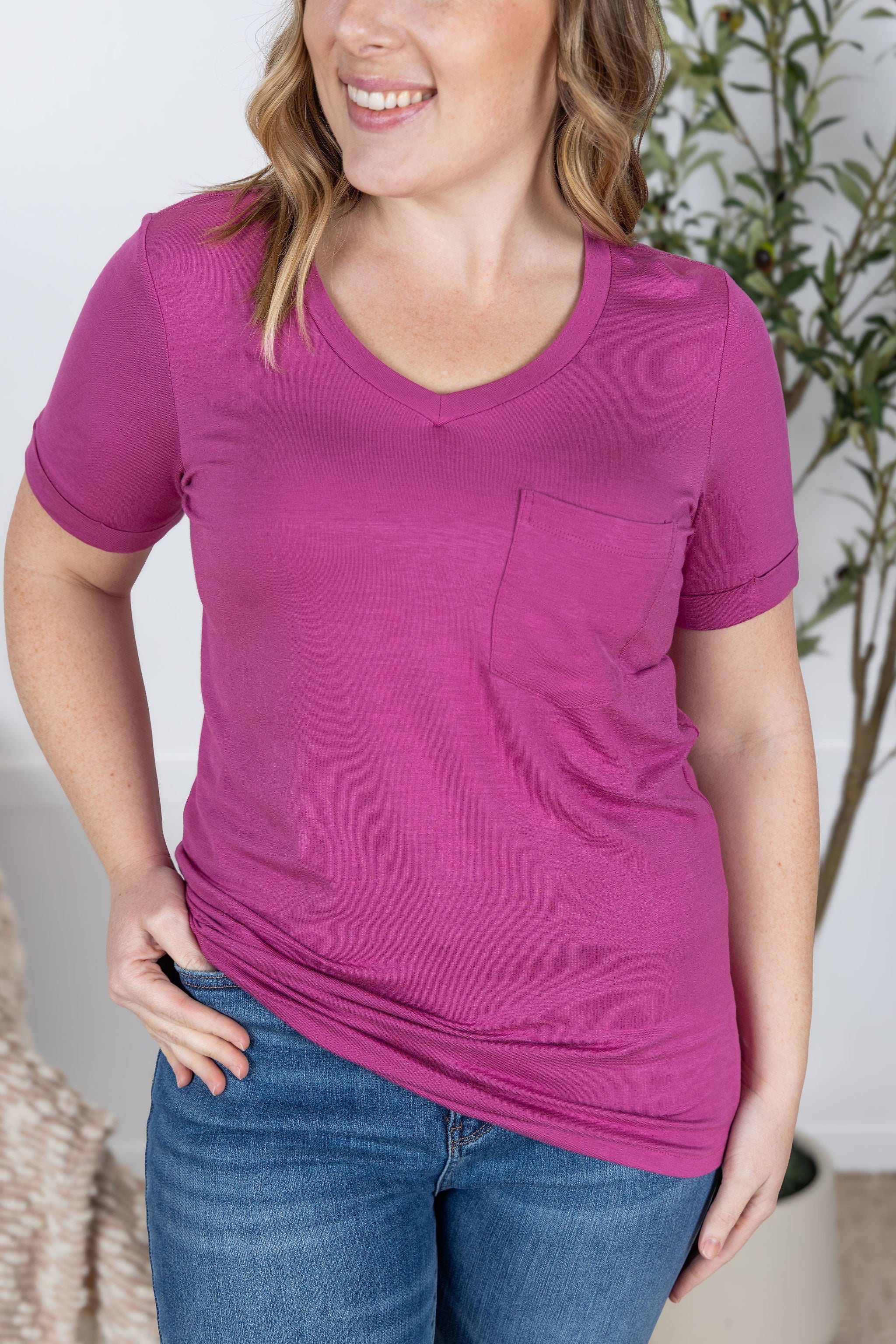 IN STOCK Sophie Pocket Tee - Magenta