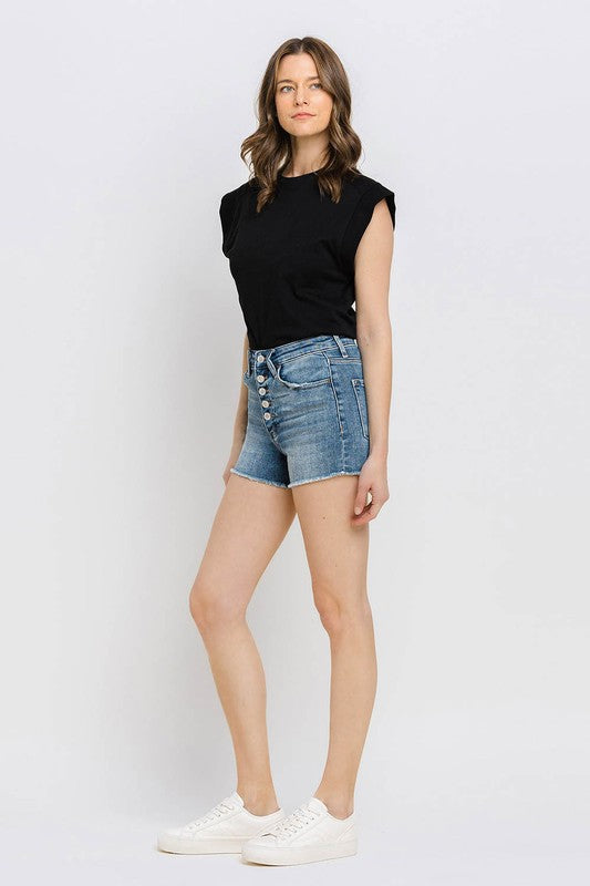 Super High Rise Button Up Stretch Shorts