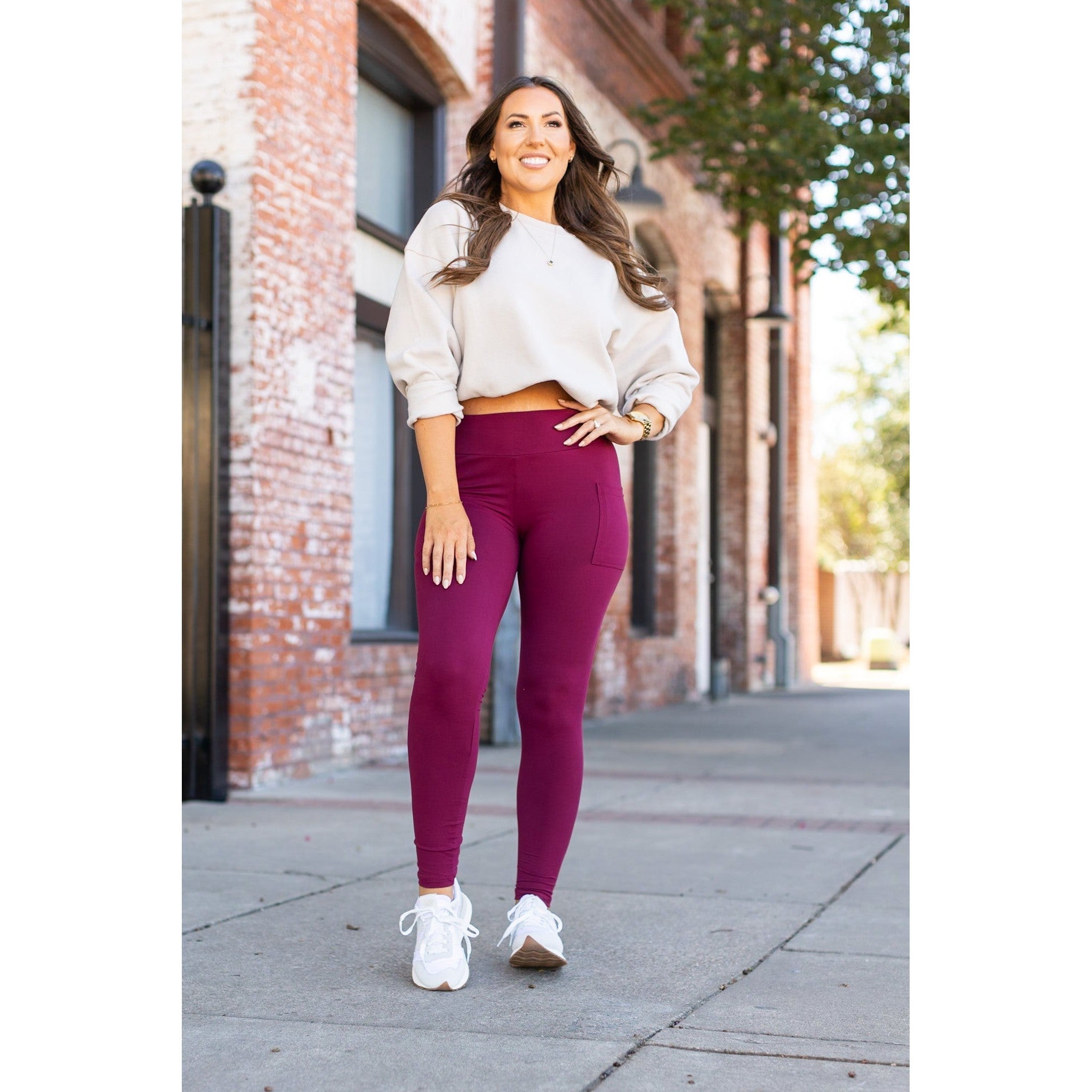 Maroon Full Length Leggings with Pocket  - Luxe Leggings by Julia Rose®