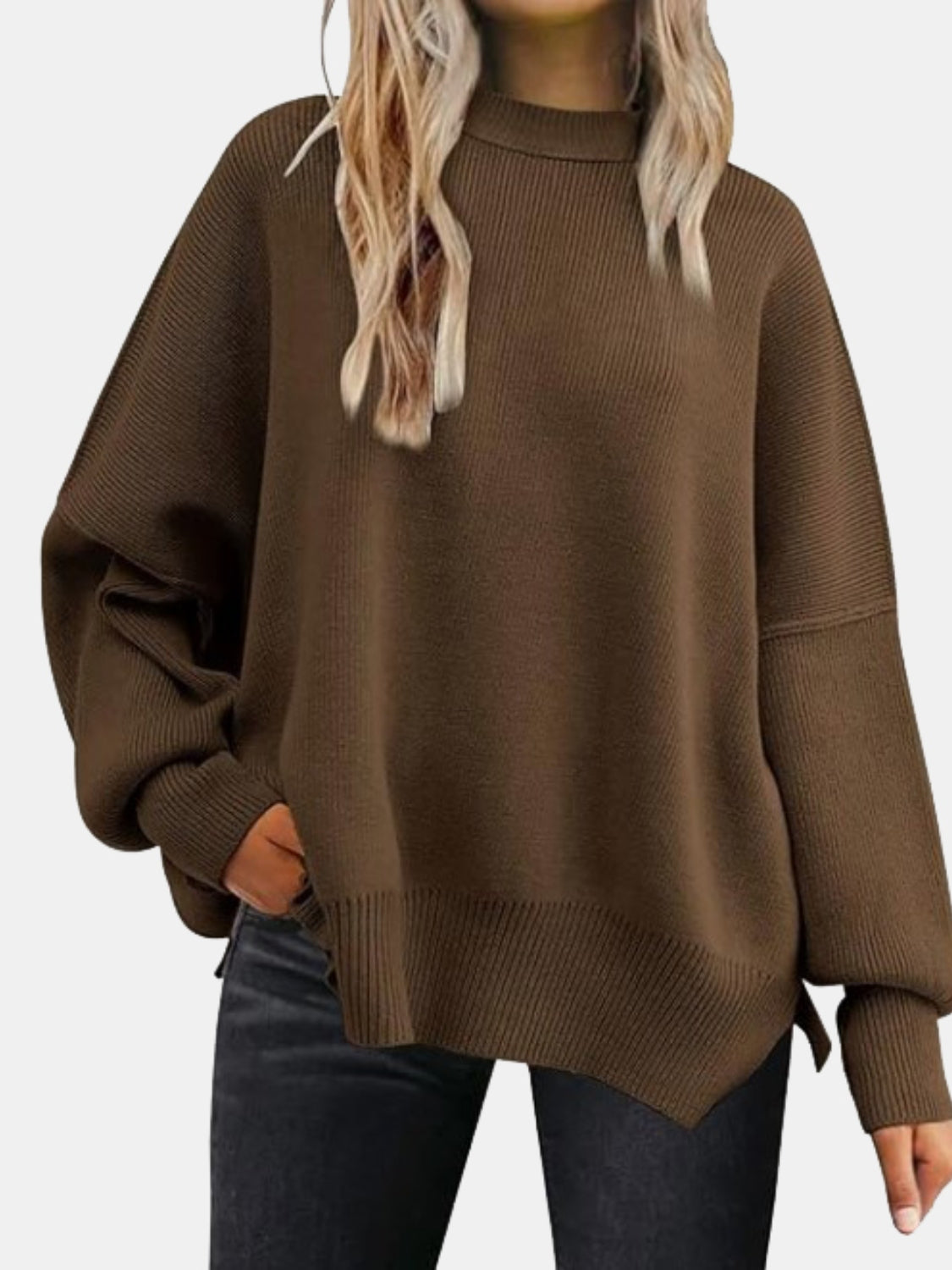 You’re in Love Round Neck Drop Shoulder Slit Sweater 13 Colors!