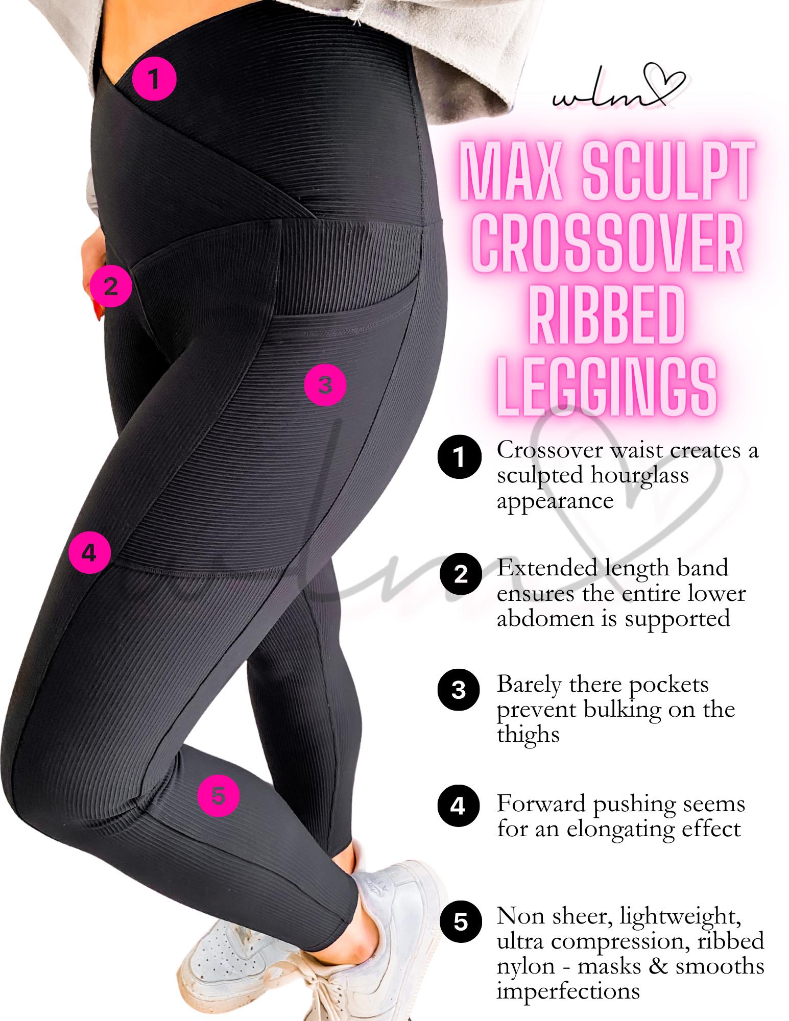 Molly Max Sculpt Diagonal Ribbed Leggings In Two Colors