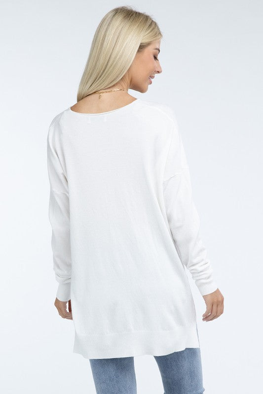 Hi-Low Hem Front Seam Sweater