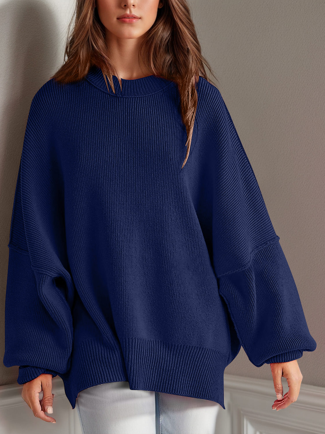 Camilla Side Slit Round Neck Long Sleeve Sweater *11 Colors*