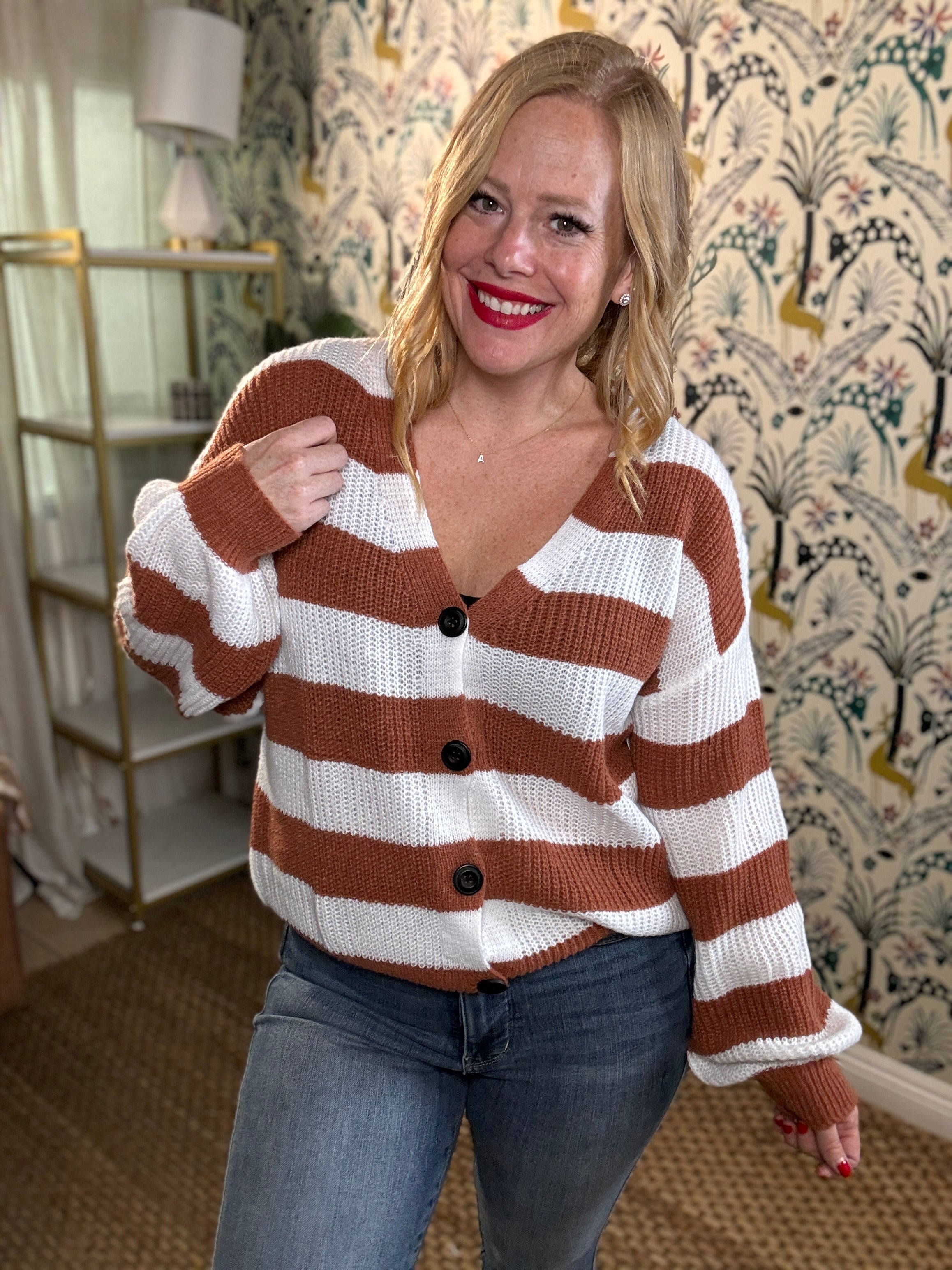 Striped Button Up Long Sleeve Sweater in 4 colors