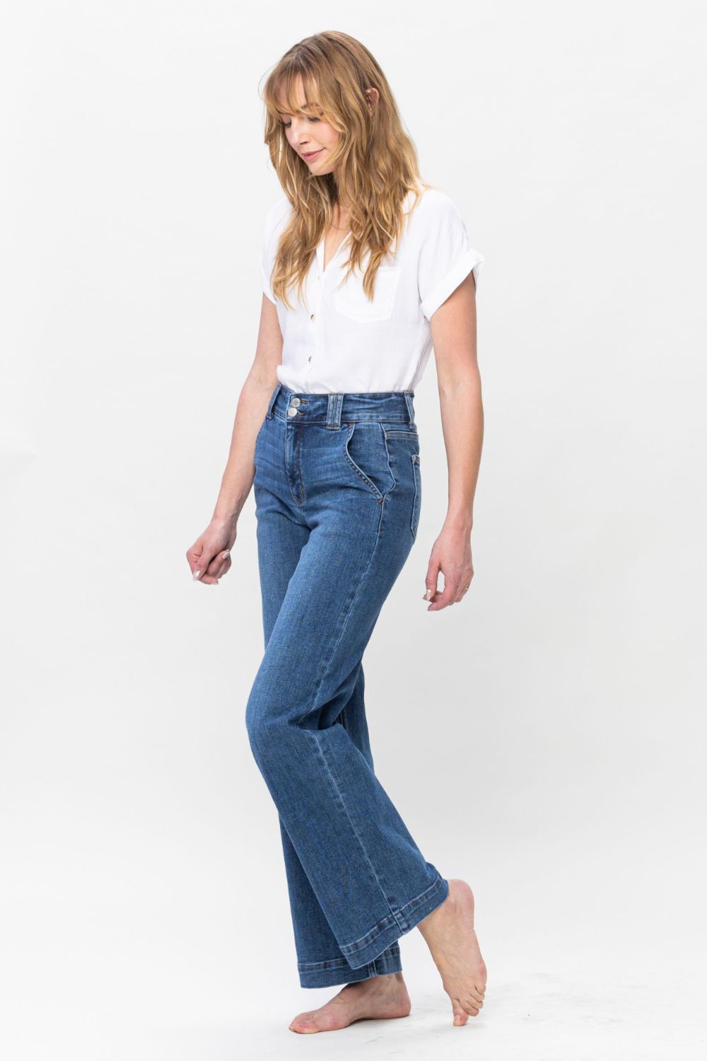 Double the Fun Judy Blue Full Size Double Button Wide Leg Jeans