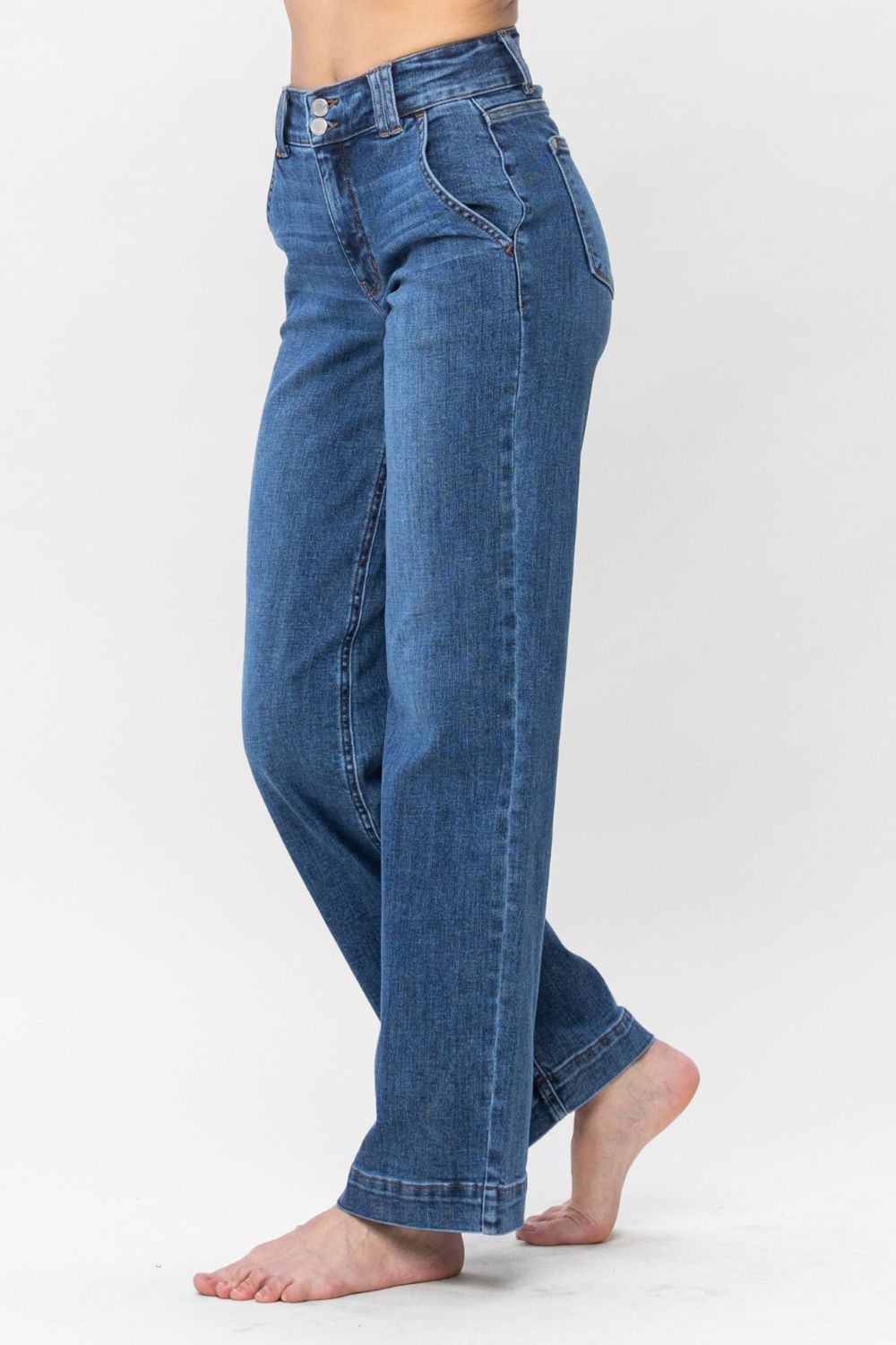 Double the Fun Judy Blue Full Size Double Button Wide Leg Jeans