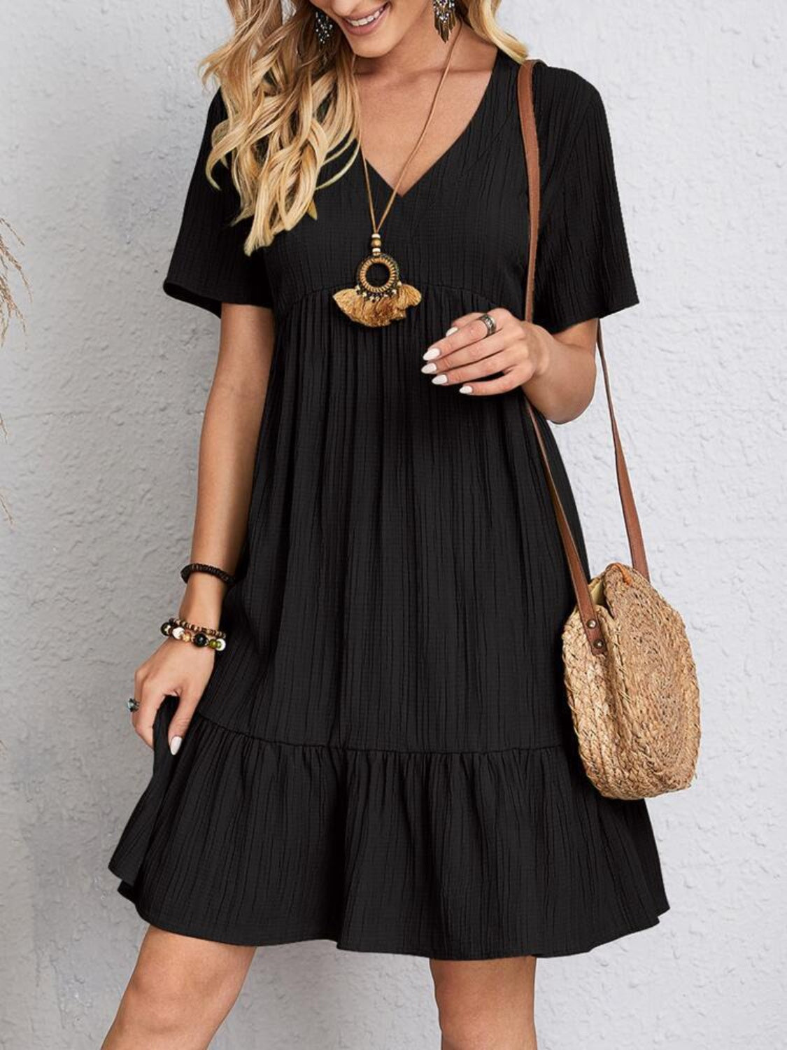 Thank Me Full Size V-Neck Short Sleeve Dress