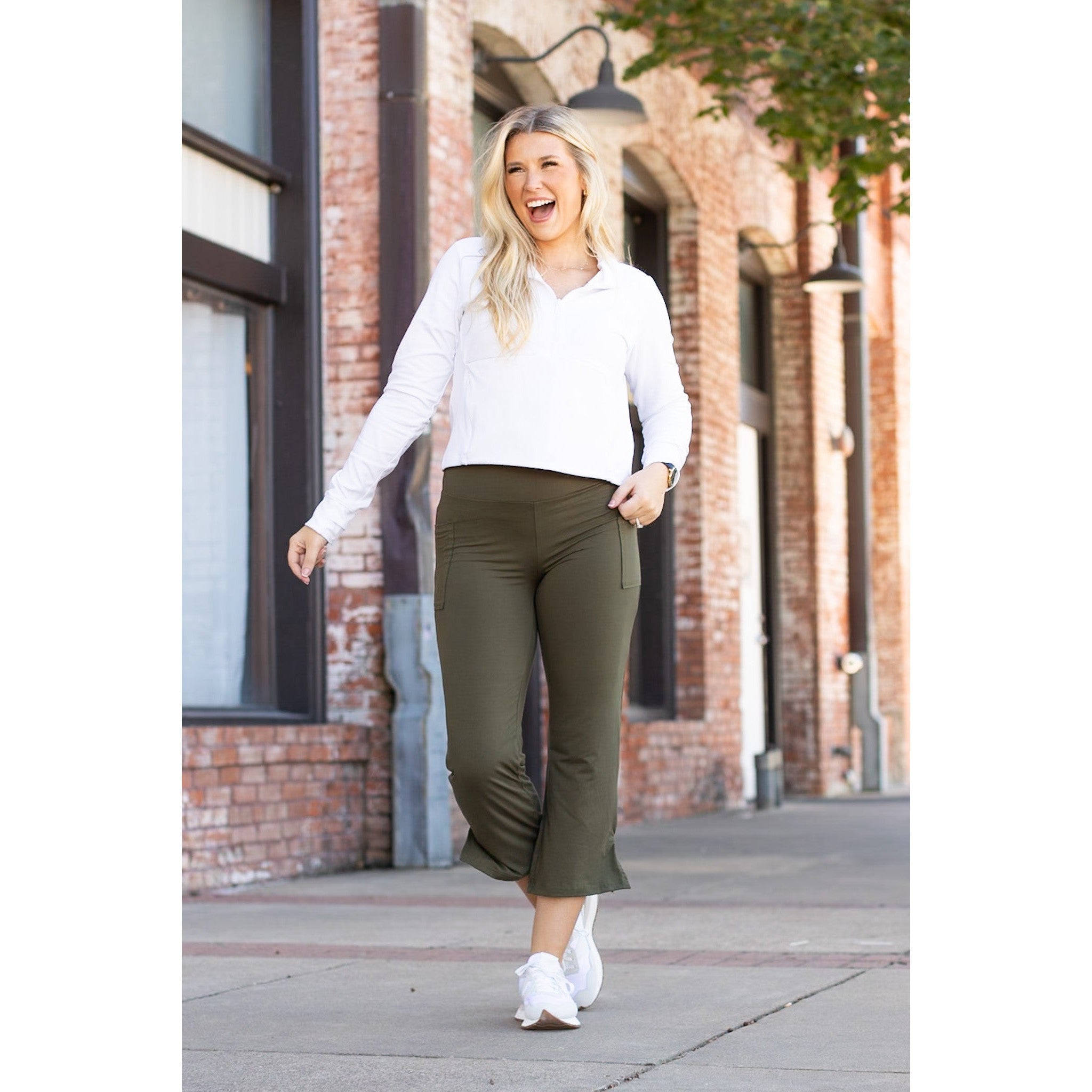 The Shyla - Olive High Waisted Gaucho Pants