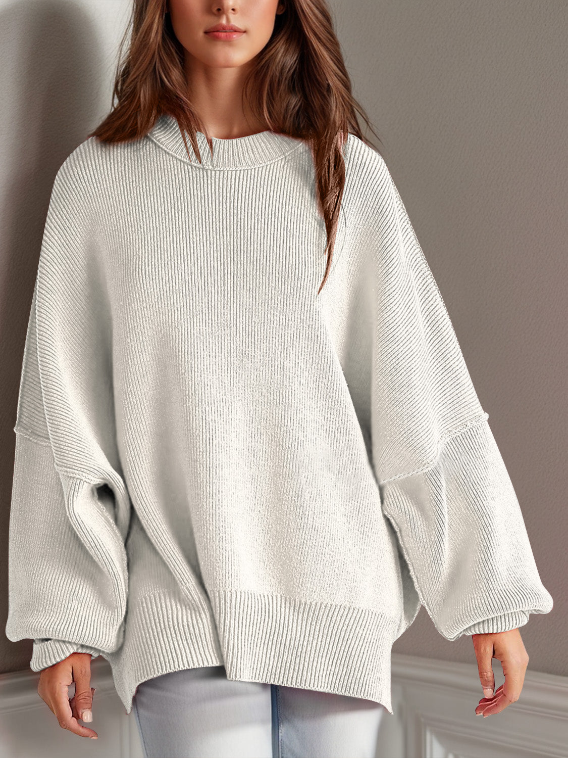 Camilla Side Slit Round Neck Long Sleeve Sweater *11 Colors*