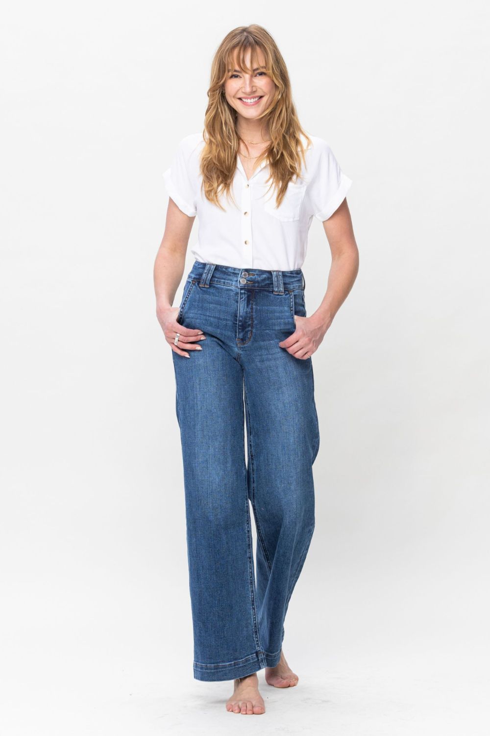 Double the Fun Judy Blue Full Size Double Button Wide Leg Jeans