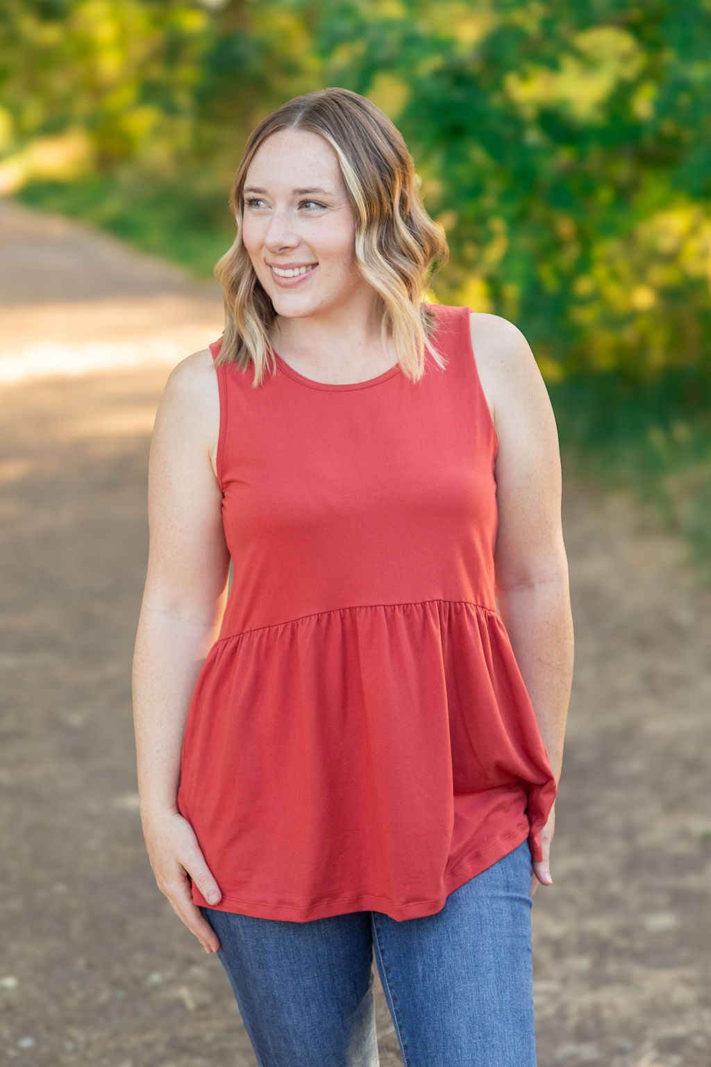 IN STOCK Renee Ruffle Tank - Brick