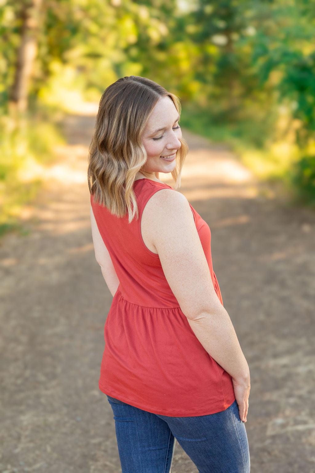 IN STOCK Renee Ruffle Tank - Brick