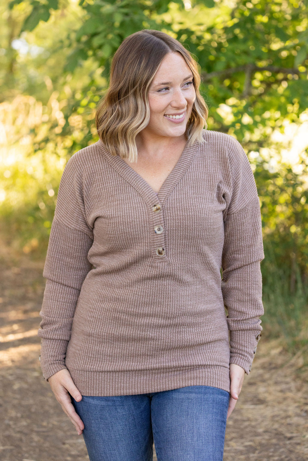 IN STOCK Brittney Button Sweater - Mocha FINAL SALE