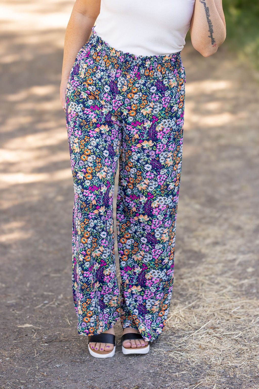 IN STOCK Presley Palazzo Pants - Navy and Pink Floral Mix