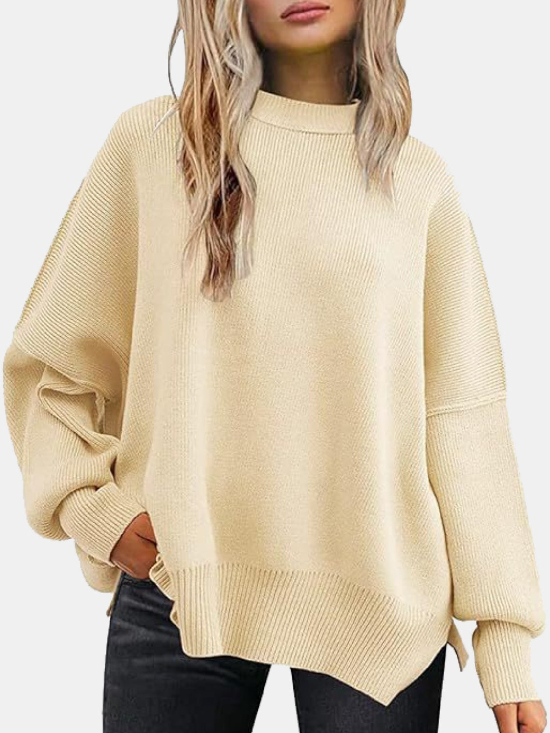 You’re in Love Round Neck Drop Shoulder Slit Sweater 13 Colors!