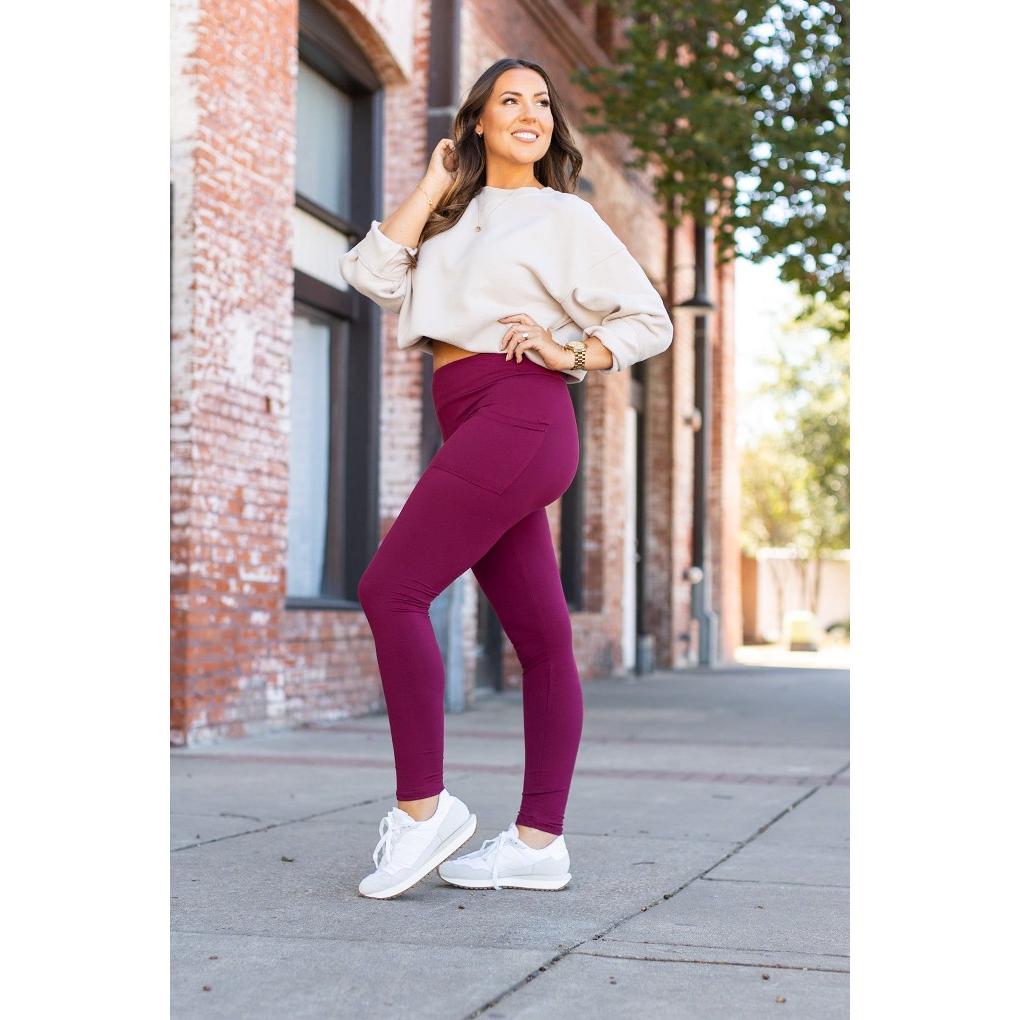 Maroon Full Length Leggings with Pocket  - Luxe Leggings by Julia Rose®