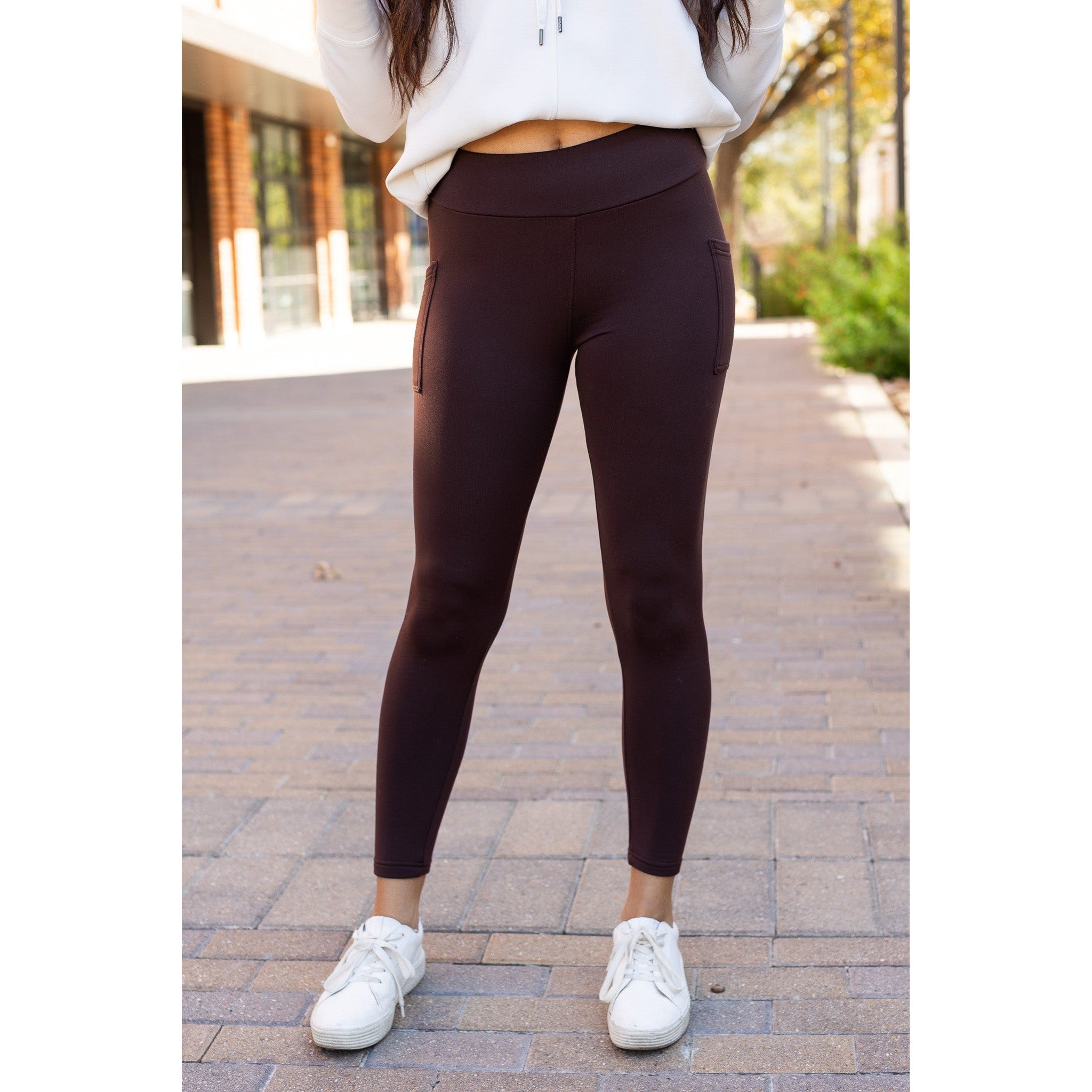 Brown FLEECE Full Length Leggings with Pockets*  - Luxe Leggings by Julia Rose®