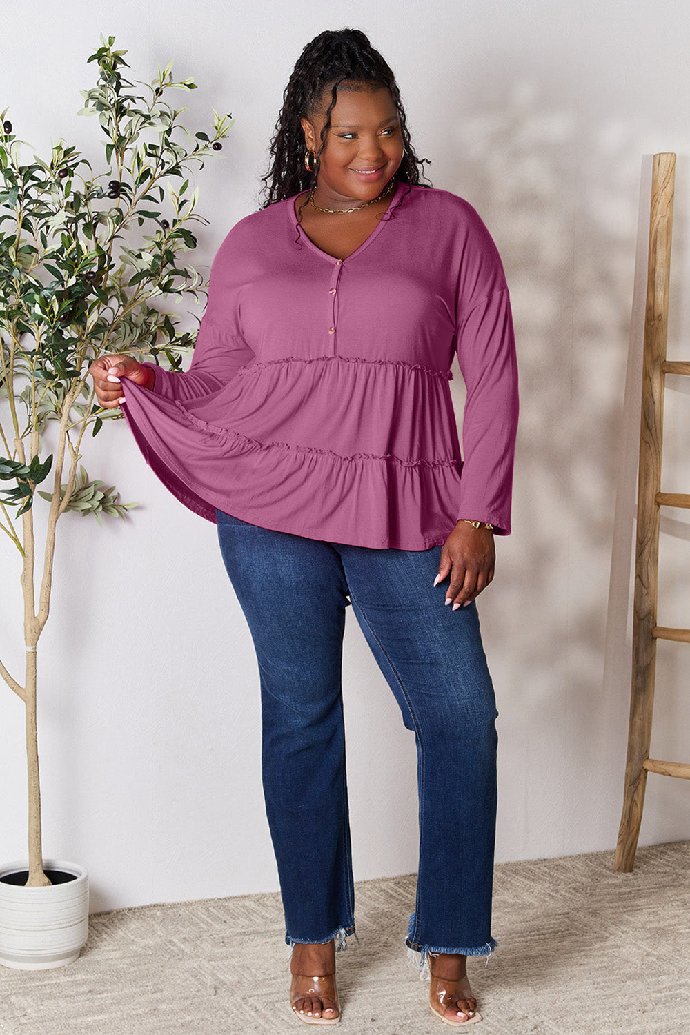 Black Friday Deal: Ruffle Long Sleeve Top - Double Take