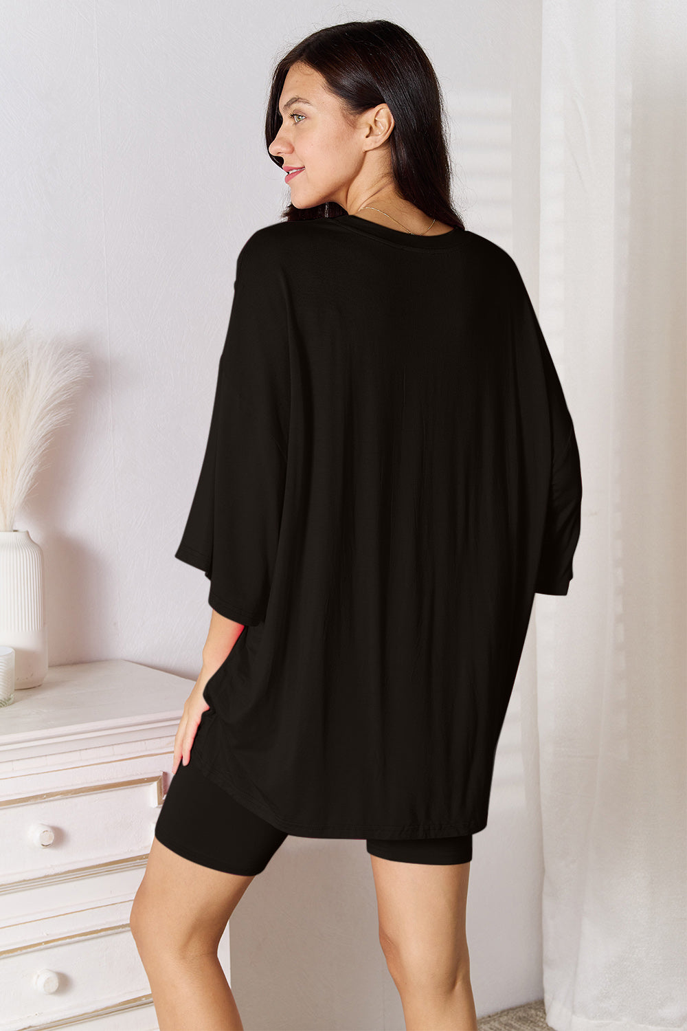 Black Friday Soft Rayon Three-Quarter Sleeve Top and Shorts Set