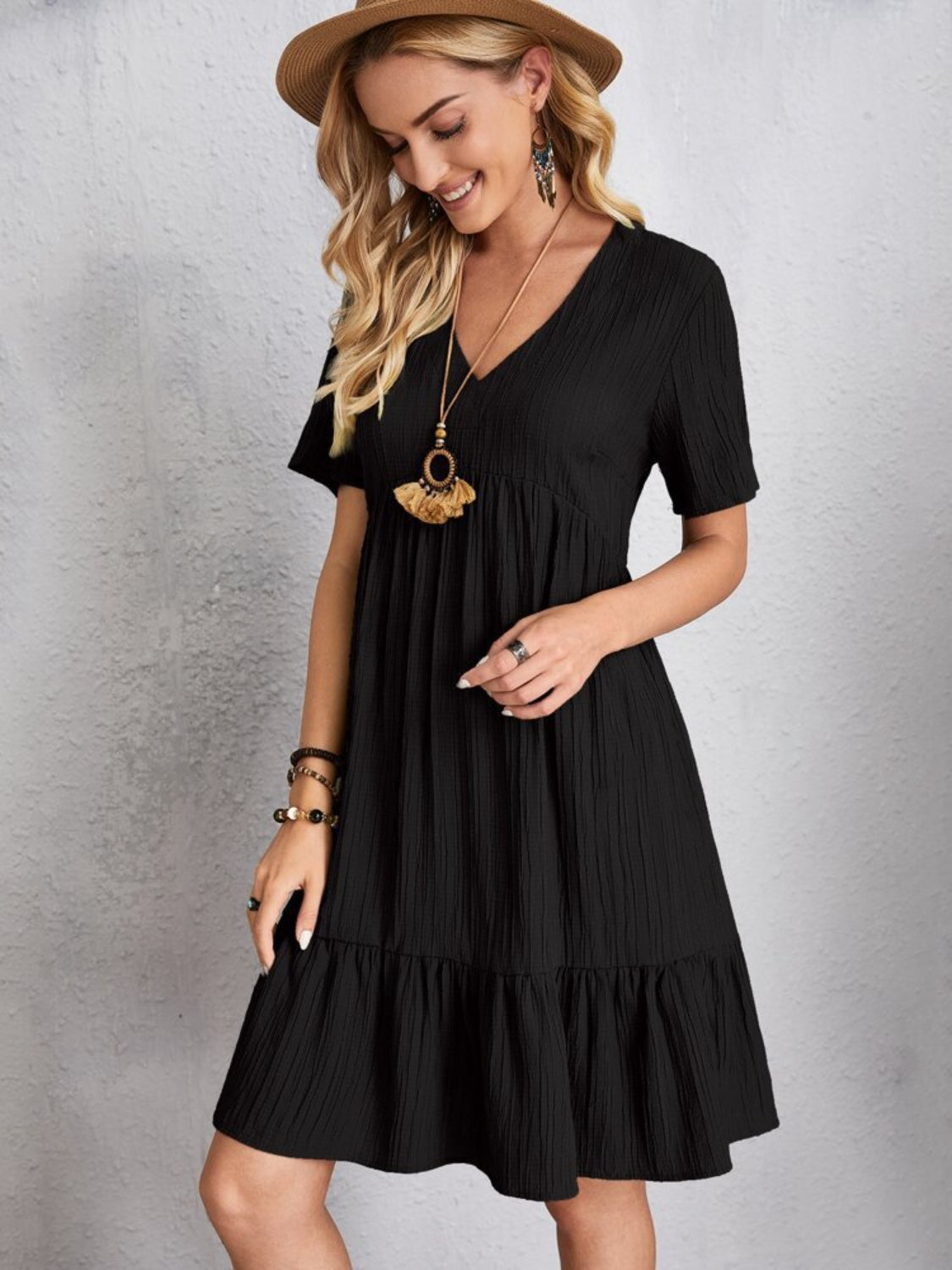 Thank Me Full Size V-Neck Short Sleeve Dress