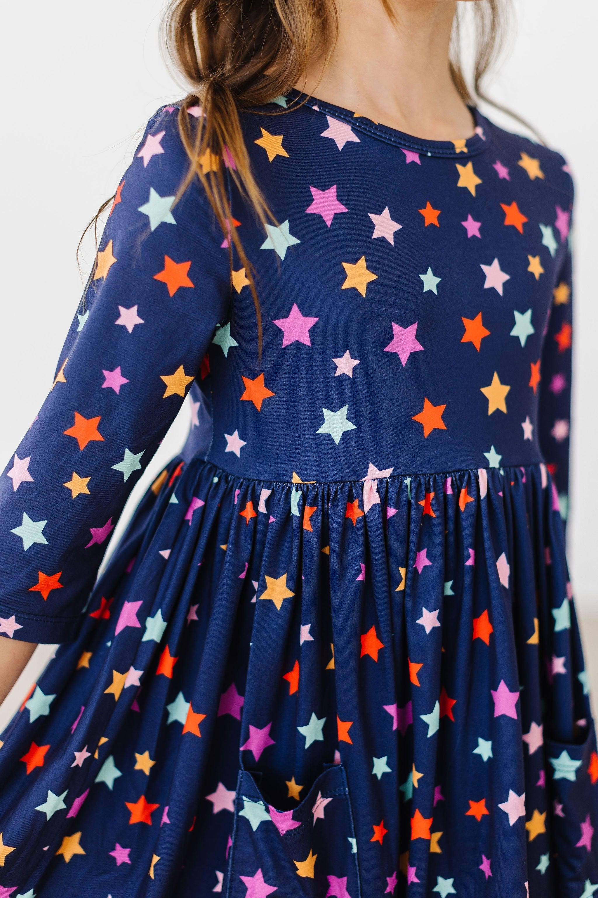 Halloween Stars 3/4 Sleeve Pocket Twirl Dress