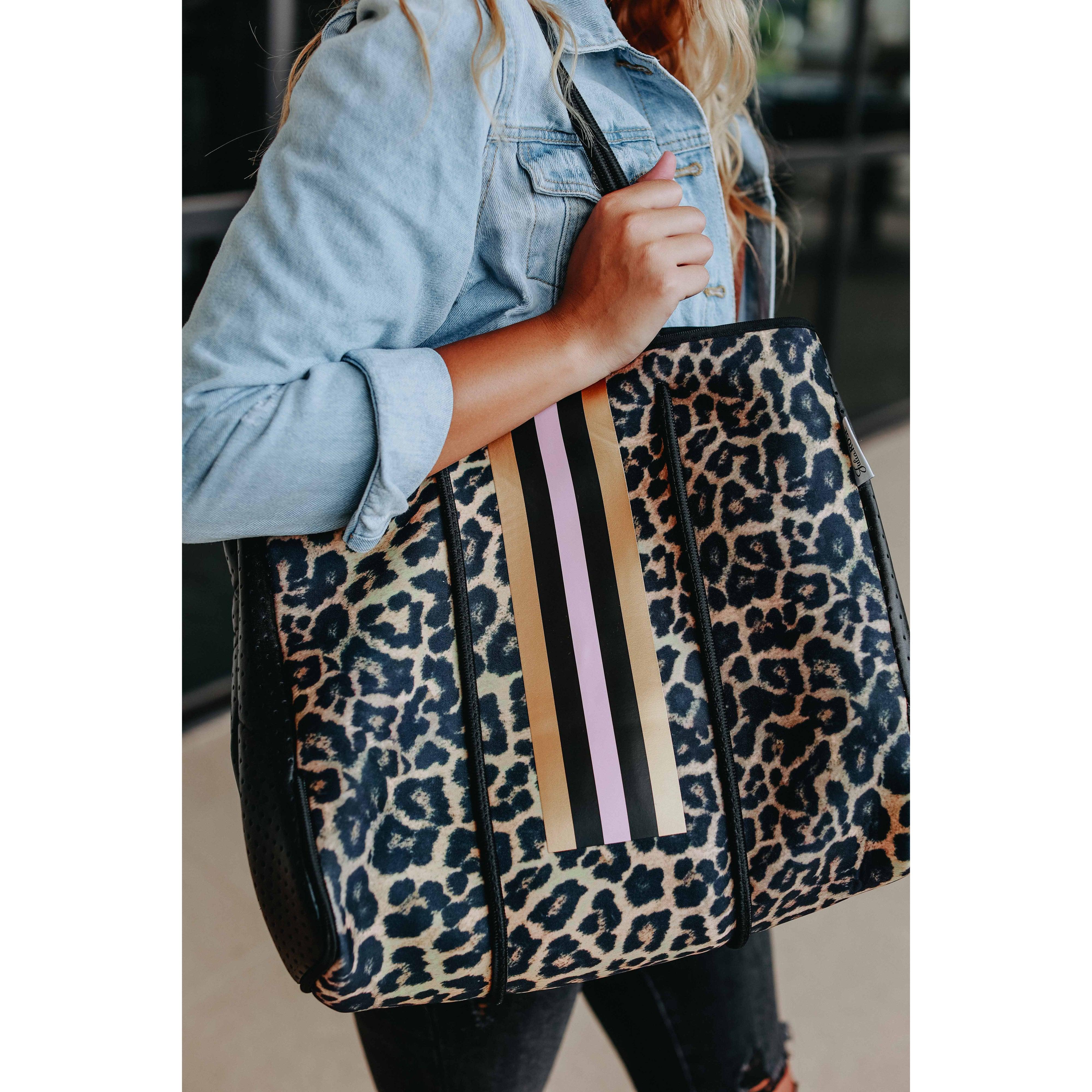 The Sierra - Pink Stripe Leopard Neoprene Bag