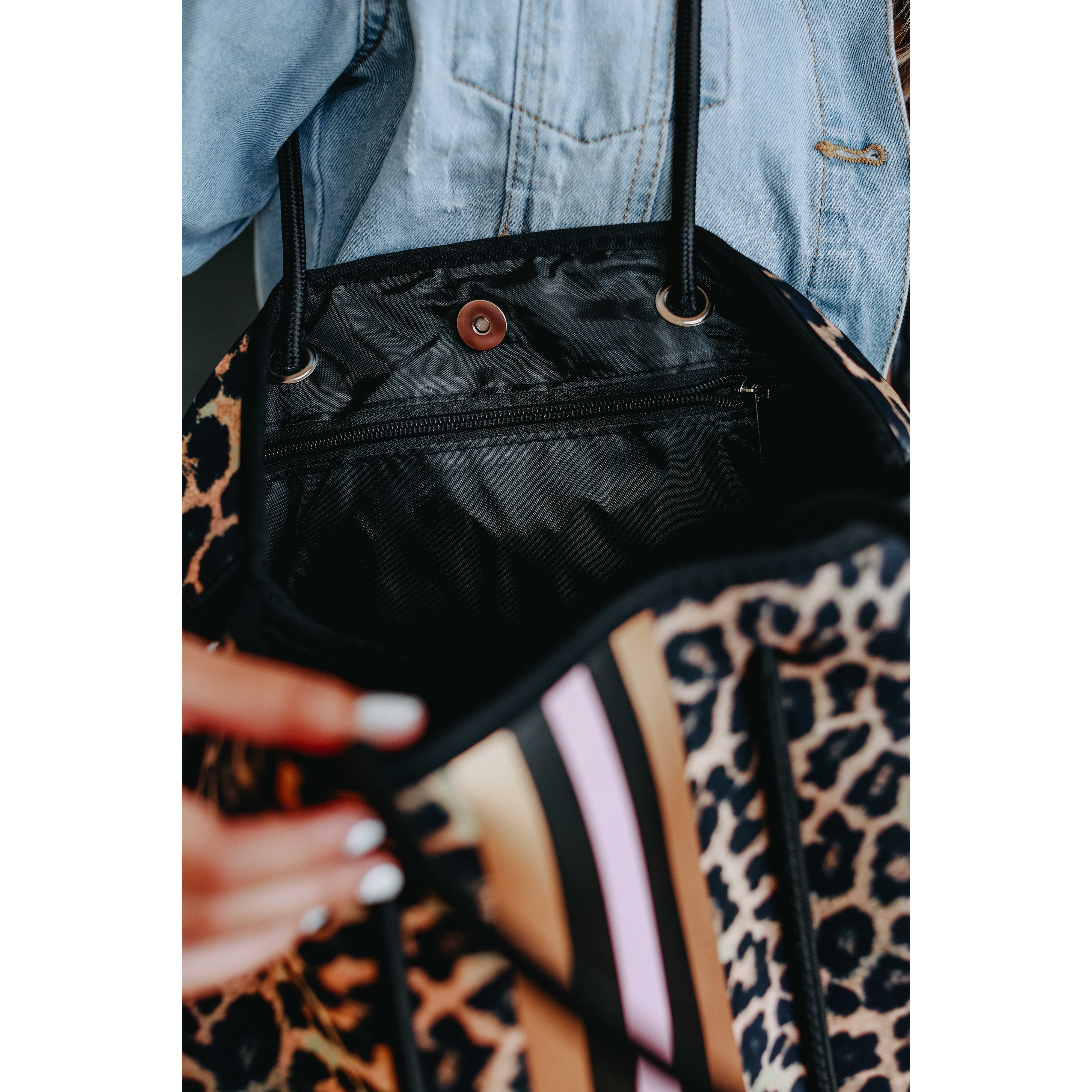 The Sierra - Pink Stripe Leopard Neoprene Bag