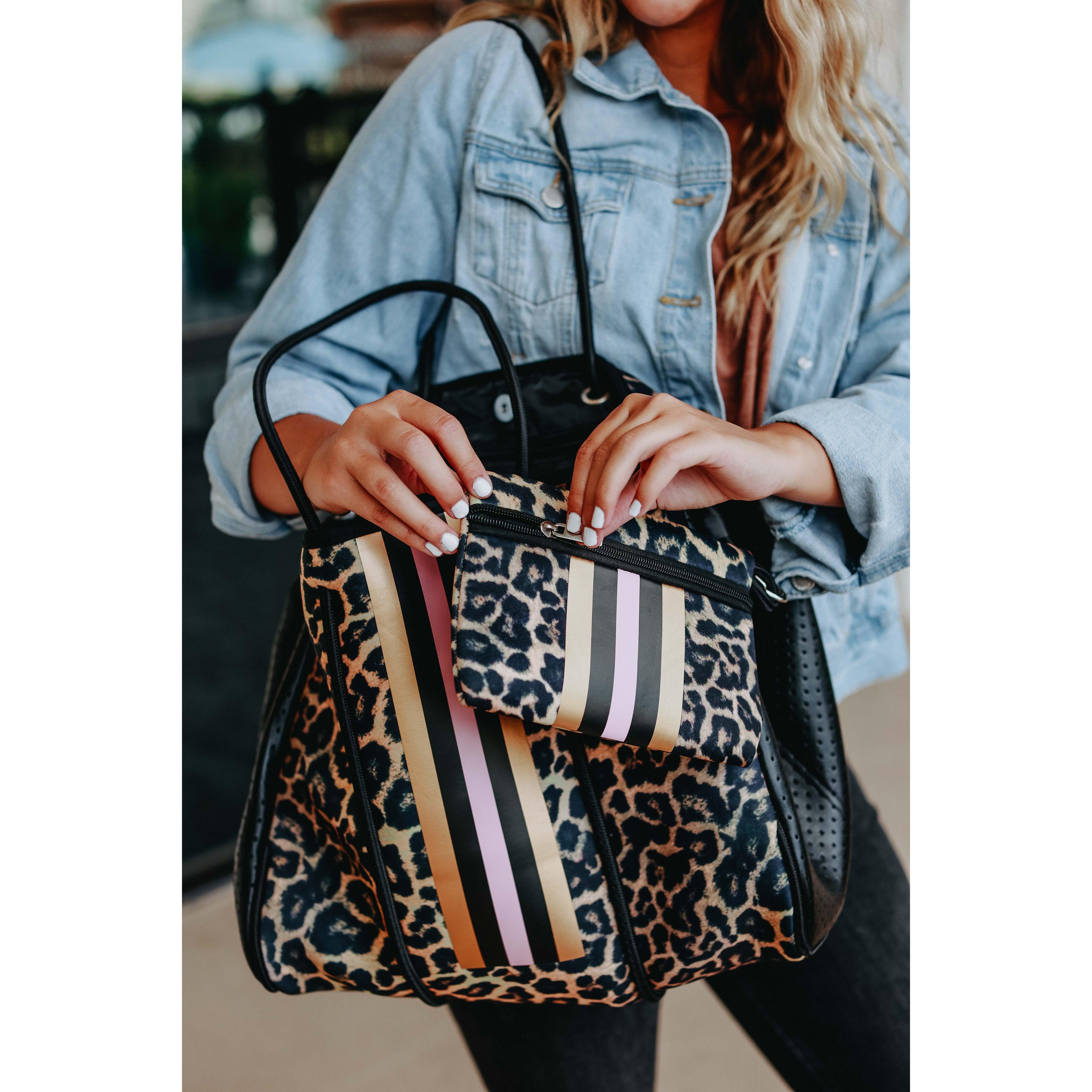 The Sierra - Pink Stripe Leopard Neoprene Bag