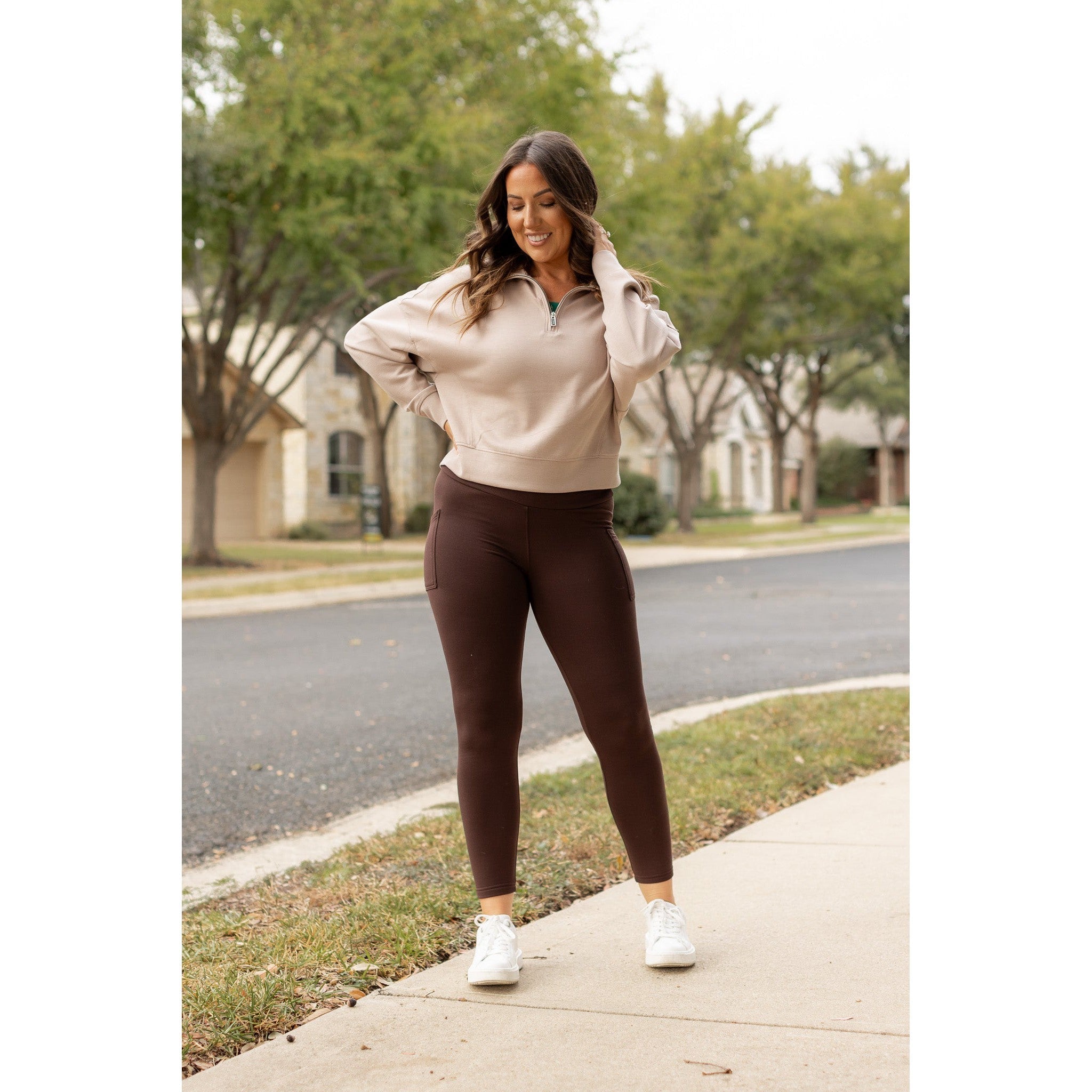 Brown FLEECE Full Length Leggings with Pockets*  - Luxe Leggings by Julia Rose®