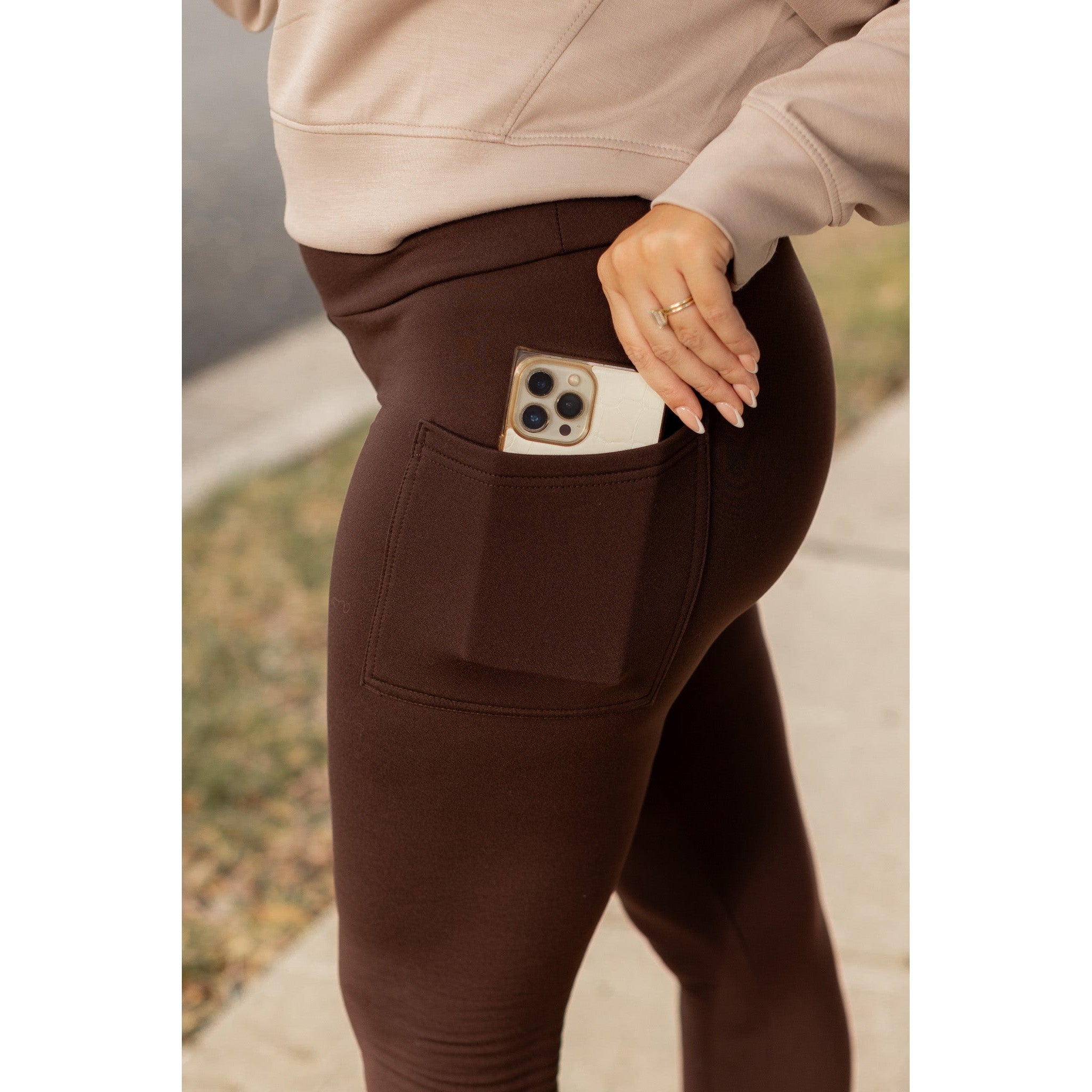 Brown FLEECE Full Length Leggings with Pockets*  - Luxe Leggings by Julia Rose®