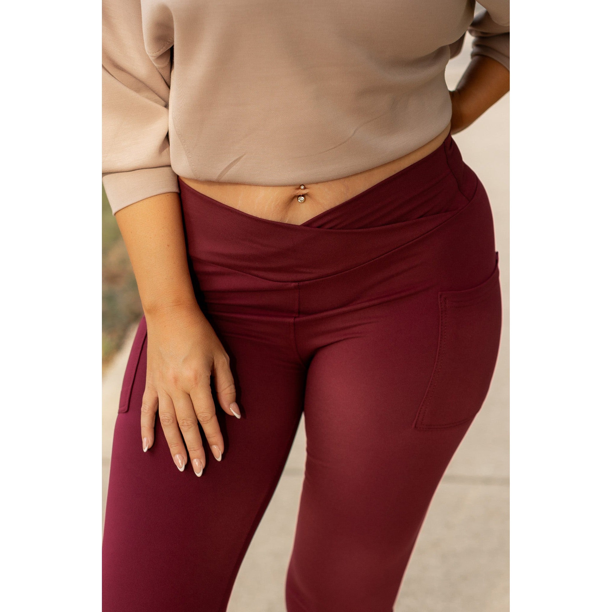 The Molly - MAROON Crossover Full Length Leggings with Pockets  - Luxe Leggings by Julia Rose®