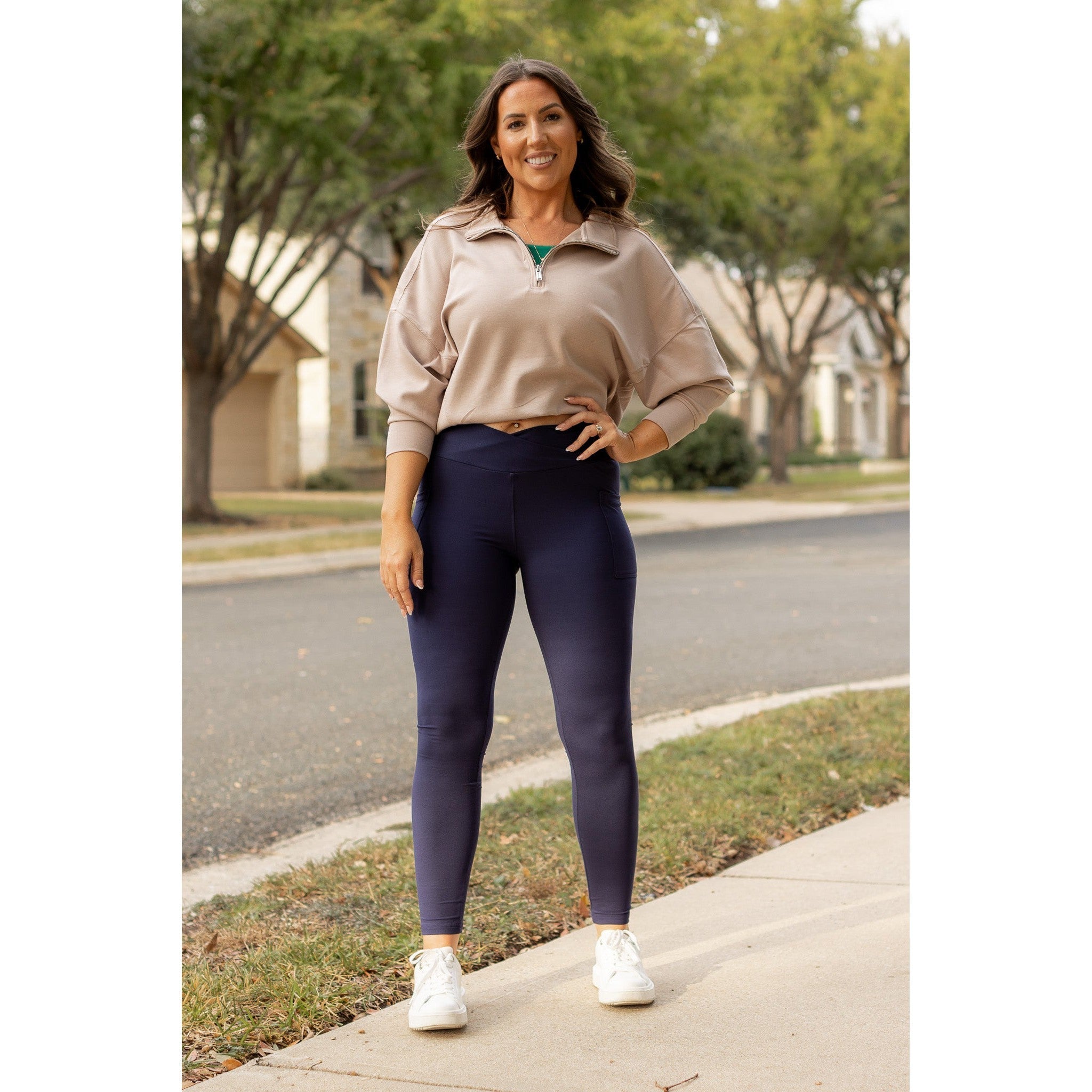 The Nadia - NAVY Crossover Full Length Leggings with Pockets  - Luxe Leggings by Julia Rose®