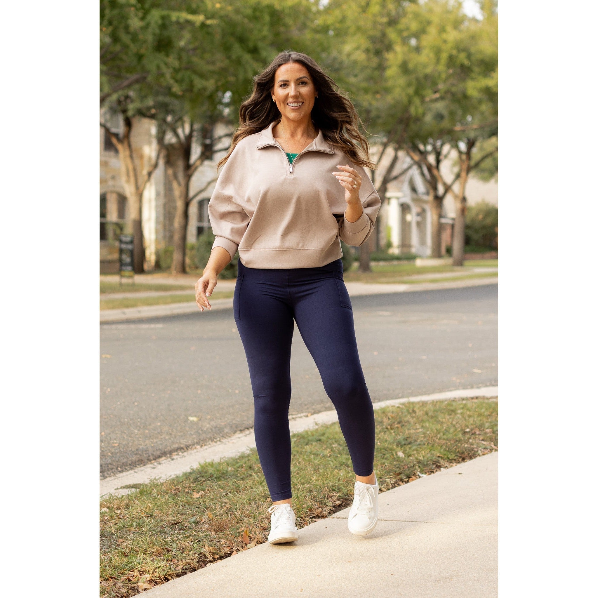 The Nadia - NAVY Crossover Full Length Leggings with Pockets  - Luxe Leggings by Julia Rose®