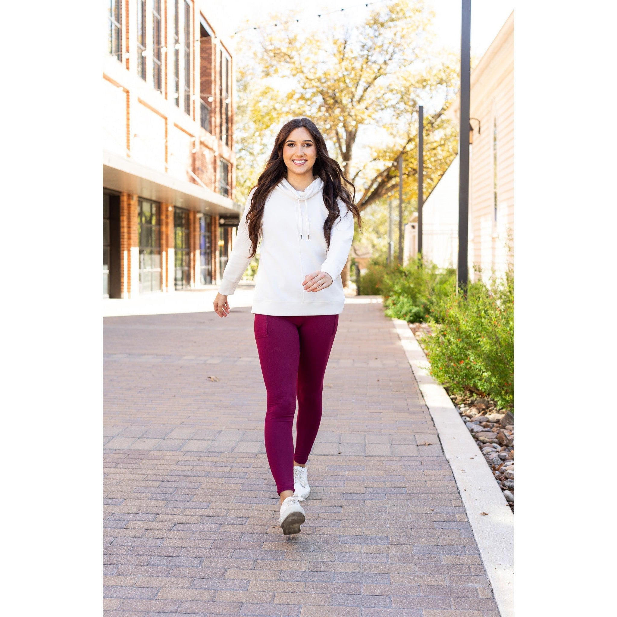 The Molly - MAROON Crossover Full Length Leggings with Pockets  - Luxe Leggings by Julia Rose®