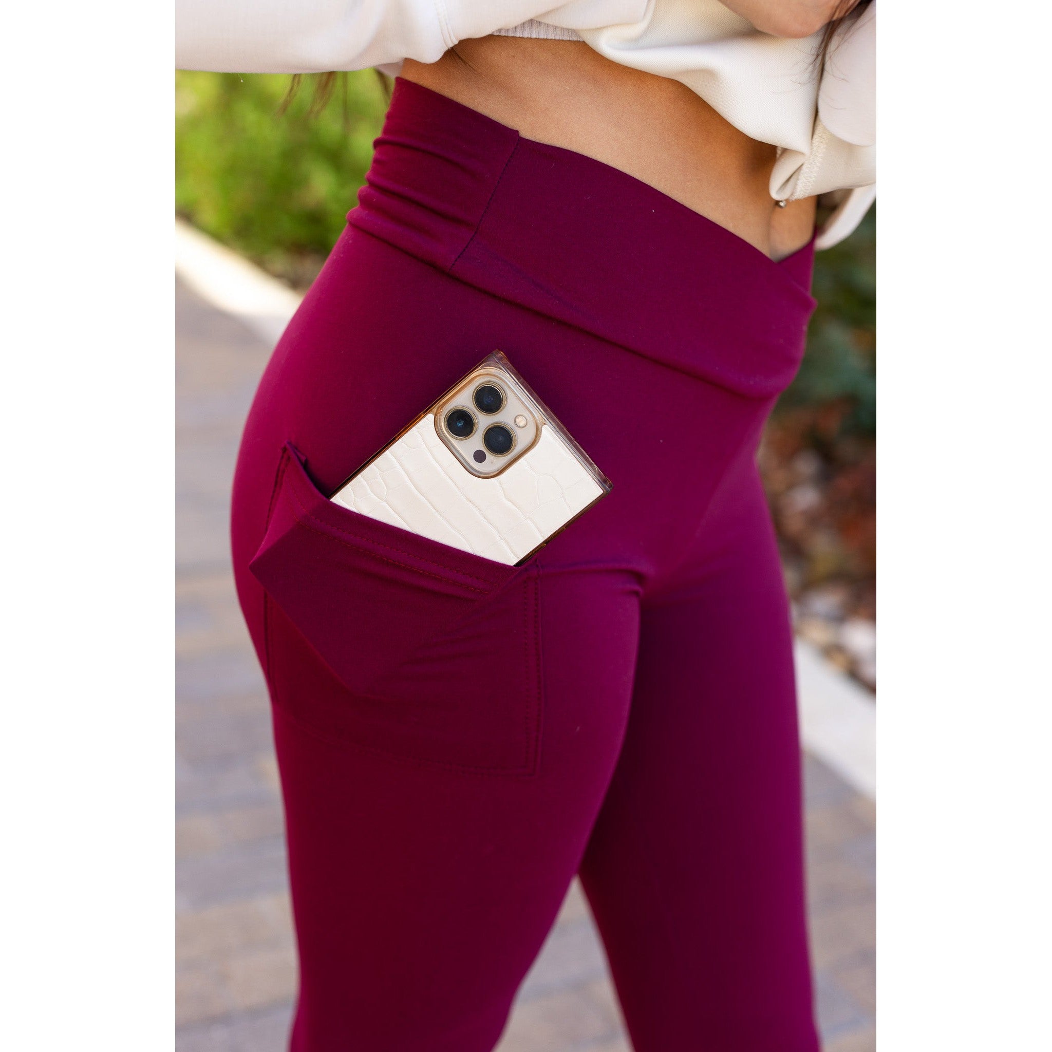 The Molly - MAROON Crossover Full Length Leggings with Pockets  - Luxe Leggings by Julia Rose®