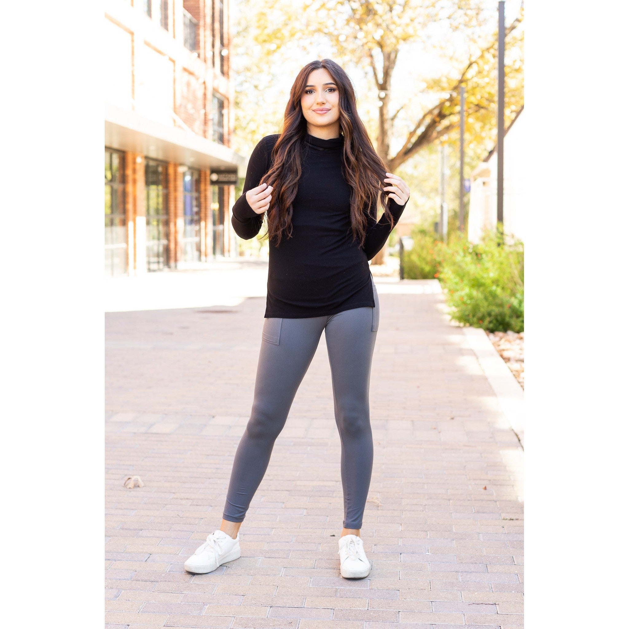 The Caitlin - CHARCOAL Crossover Full Length Leggings with Pockets  - Luxe Leggings by Julia Rose®