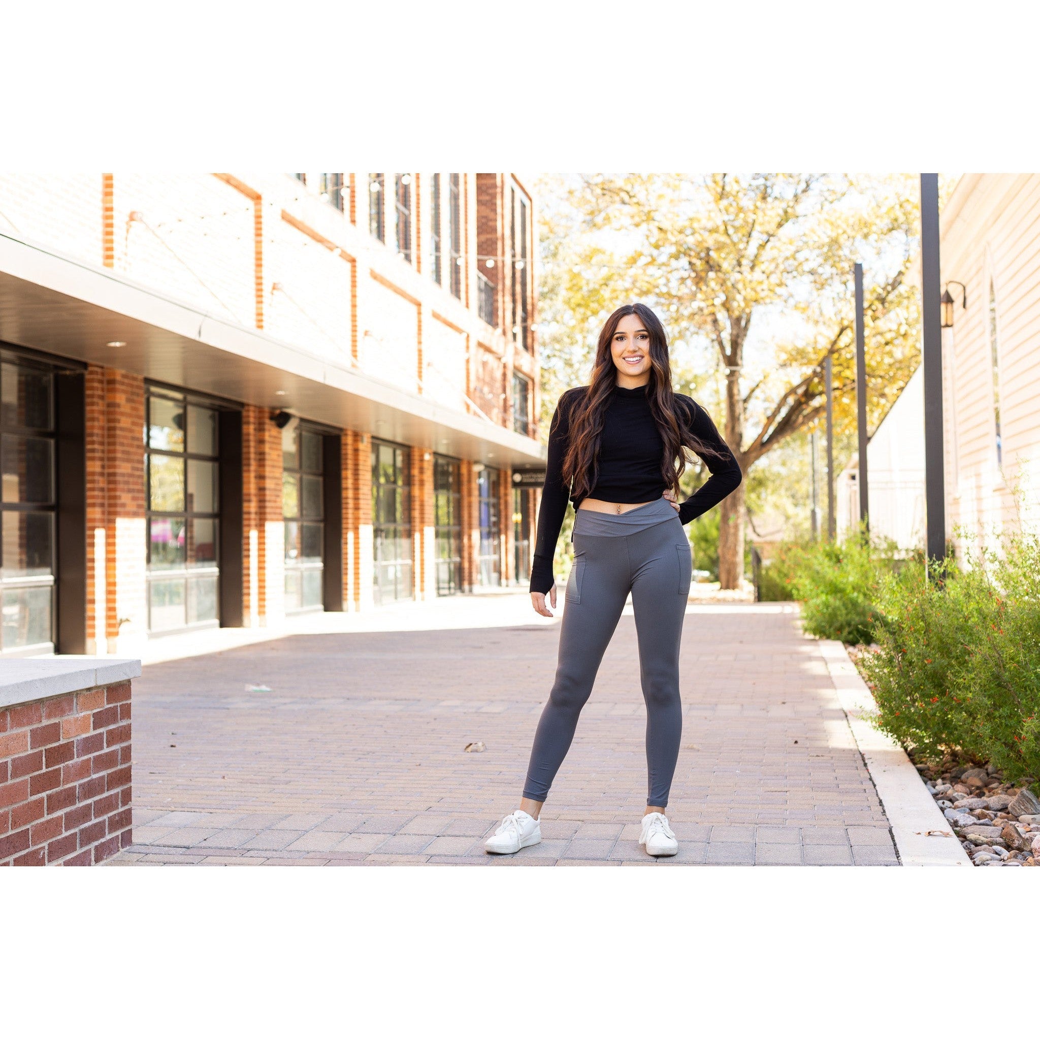 The Caitlin - CHARCOAL Crossover Full Length Leggings with Pockets  - Luxe Leggings by Julia Rose®