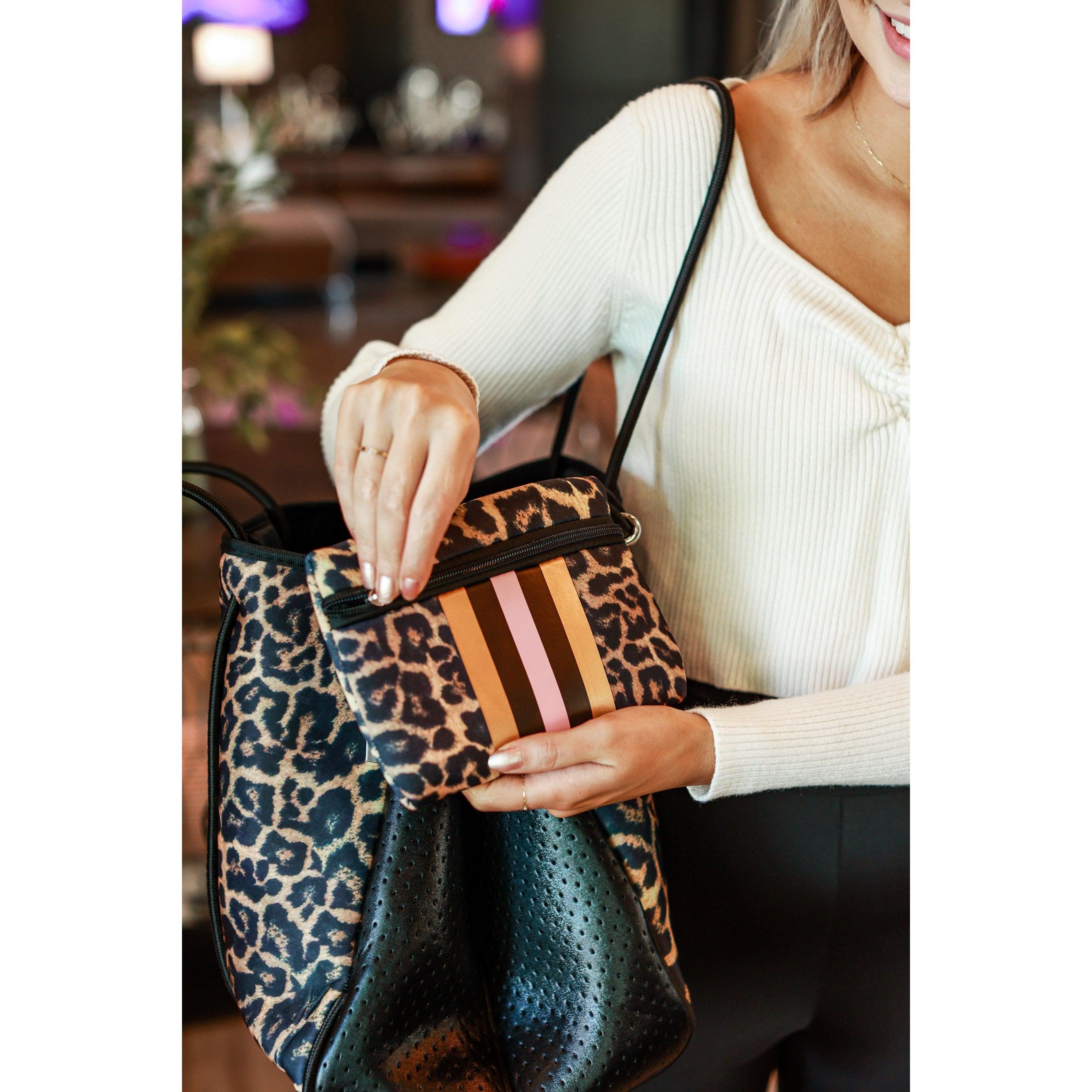 The Sierra - Pink Stripe Leopard Neoprene Bag